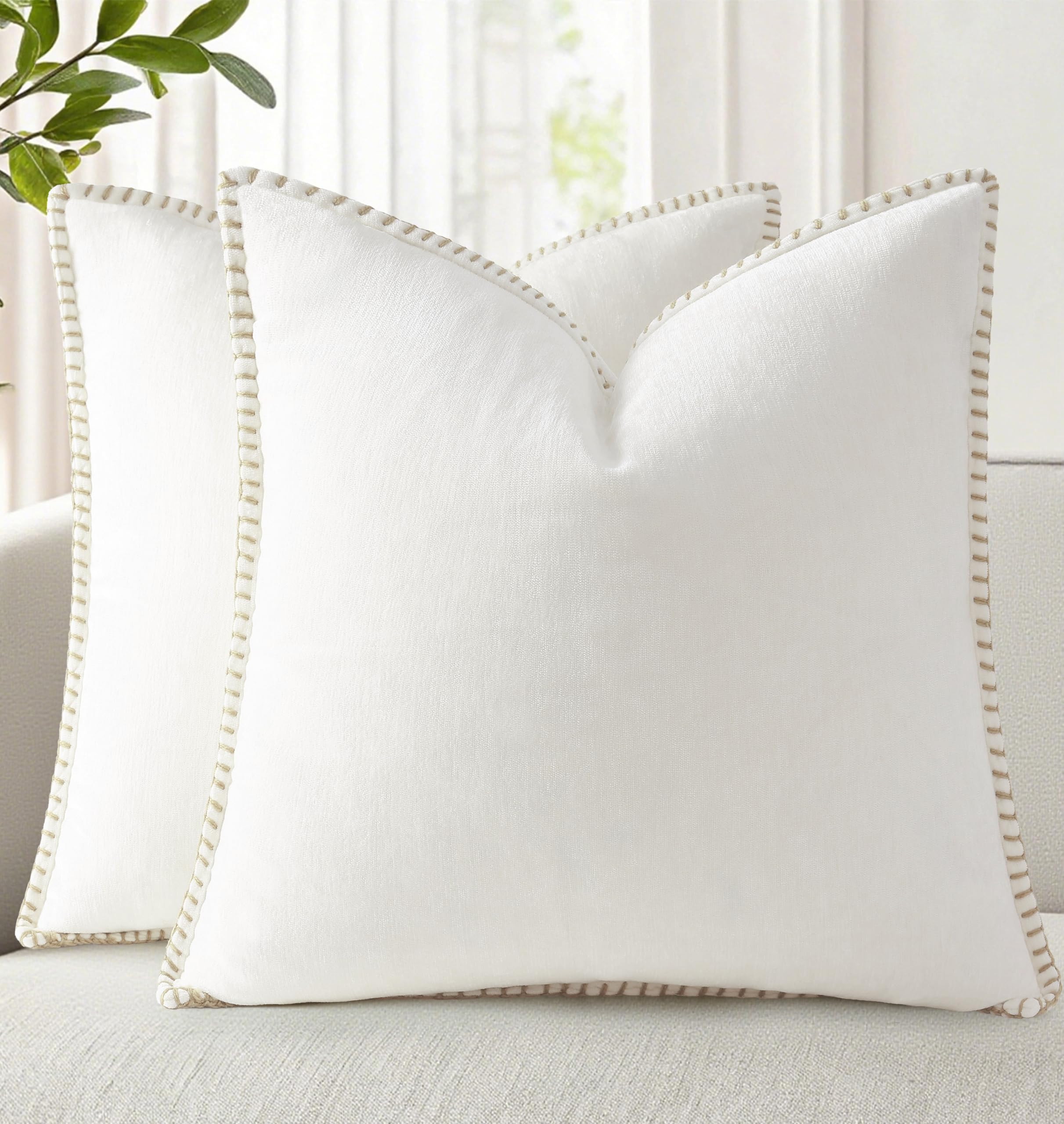 18x18 2-Pack Forest Green Chenille Pillow Covers, Stitched Edge