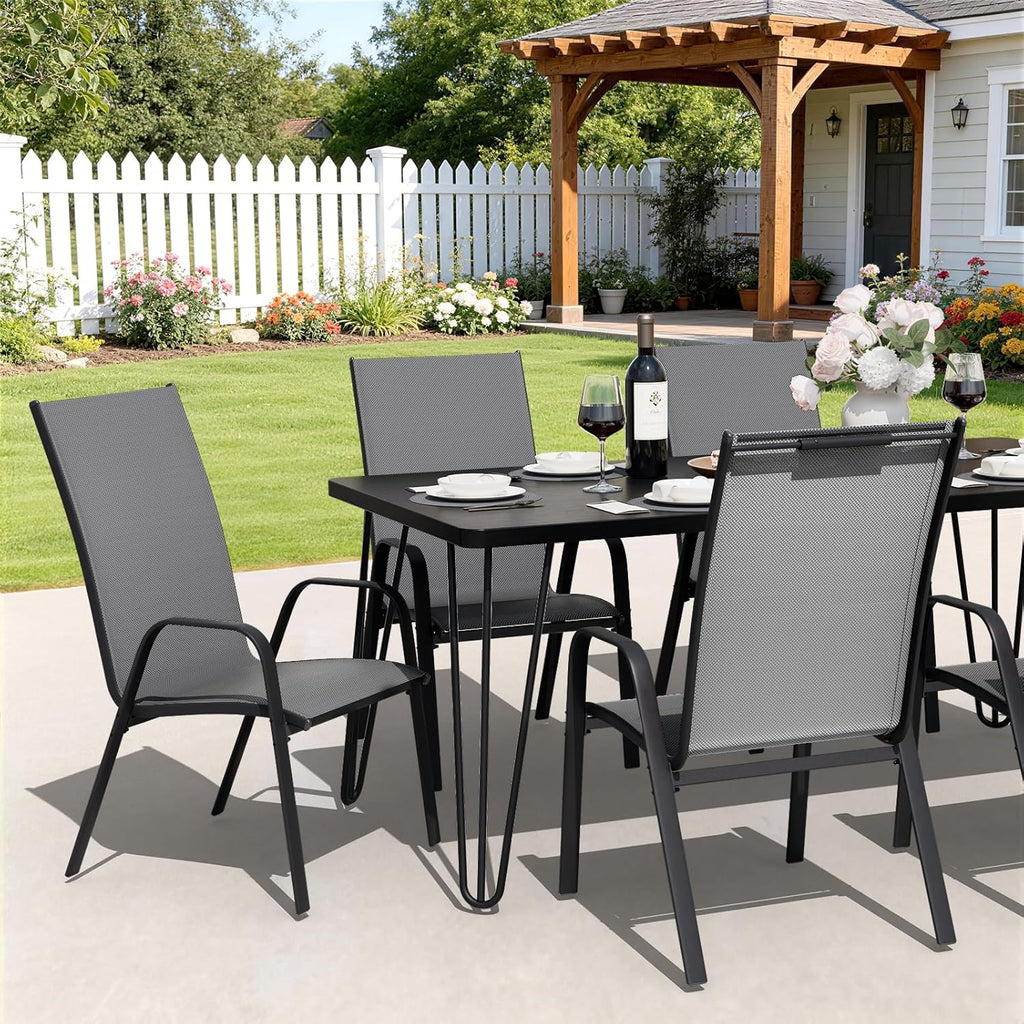 JEAREY Patio Dining Chairs Set of 4, Outdoor Stackable Dining Furniture Set, All Weather Dining Set for Lawn, Garden, Backyard, Poolside, Deep Gray
