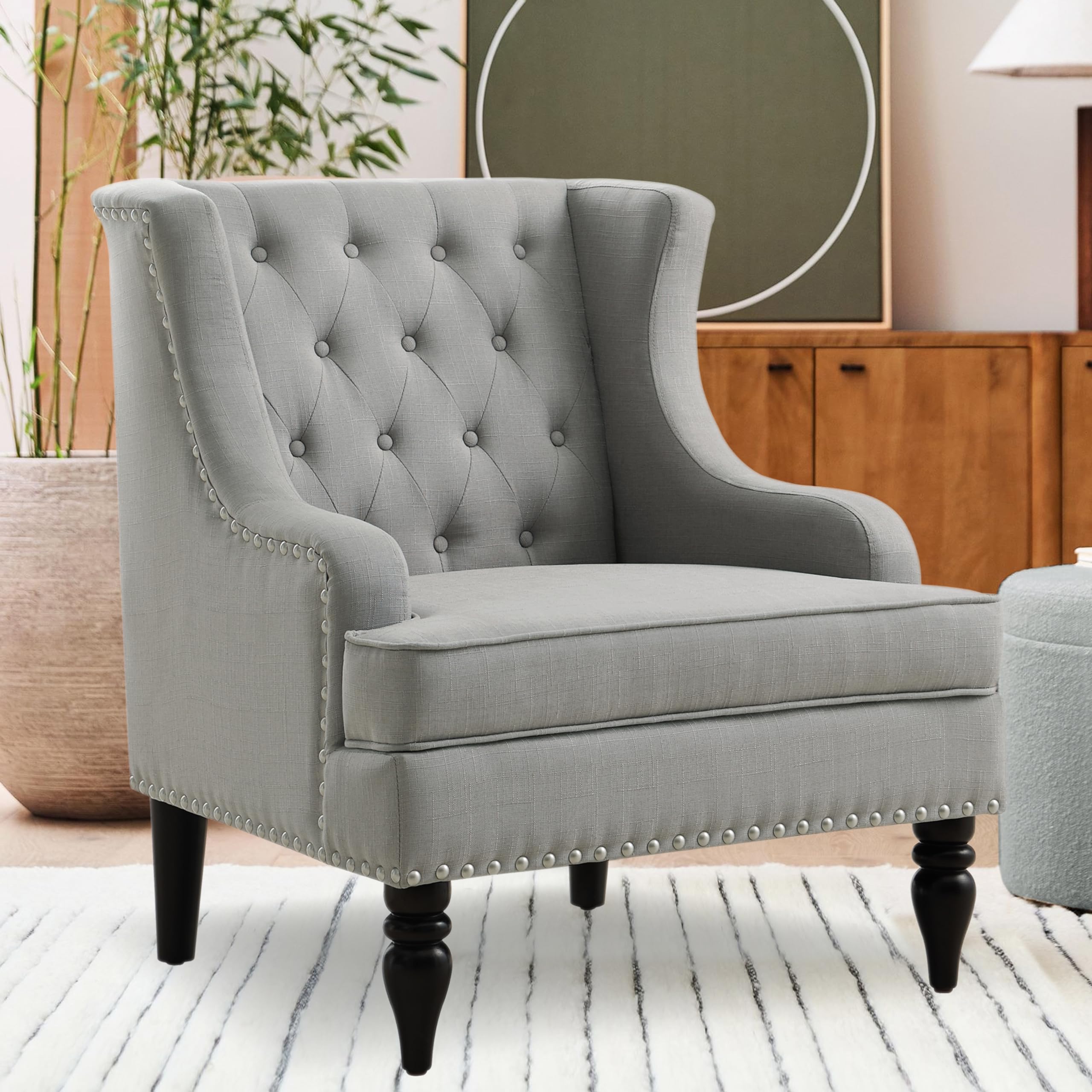 Rosevera Amelia 29" Modern Upholstered Accent Chair Armchair with Wingback Accent Leisure Chair, Fabric Reading Living Room Single Sofa for Living Room Bedroom Balcony Studio,Beige