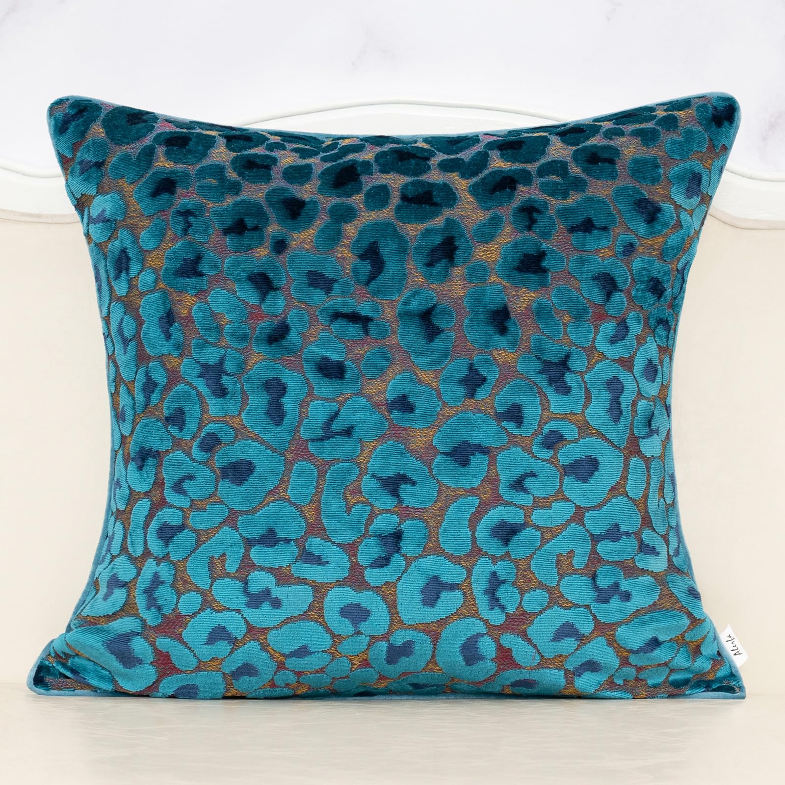 Alerfa Green Brown Floral Throw Pillow Cover 20 x 20 Inch Cut Velvet Sqaure Luxury Decorative Pillow Cover for Couch Living Room Bedroom