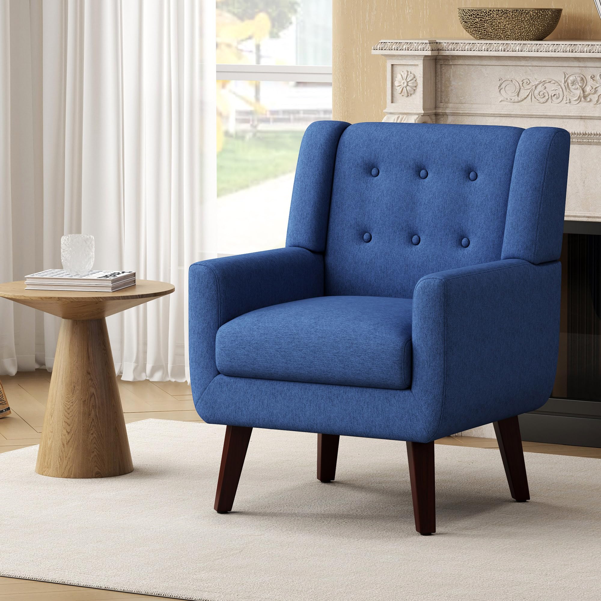Linen Fabric Living Room Chairs, Accent Chair, Mid Century Modern Armchair for Living Room, Bedroom Button Tufted Upholstered Comfy Reading Sofas,Vanity Chair (2, Beige)