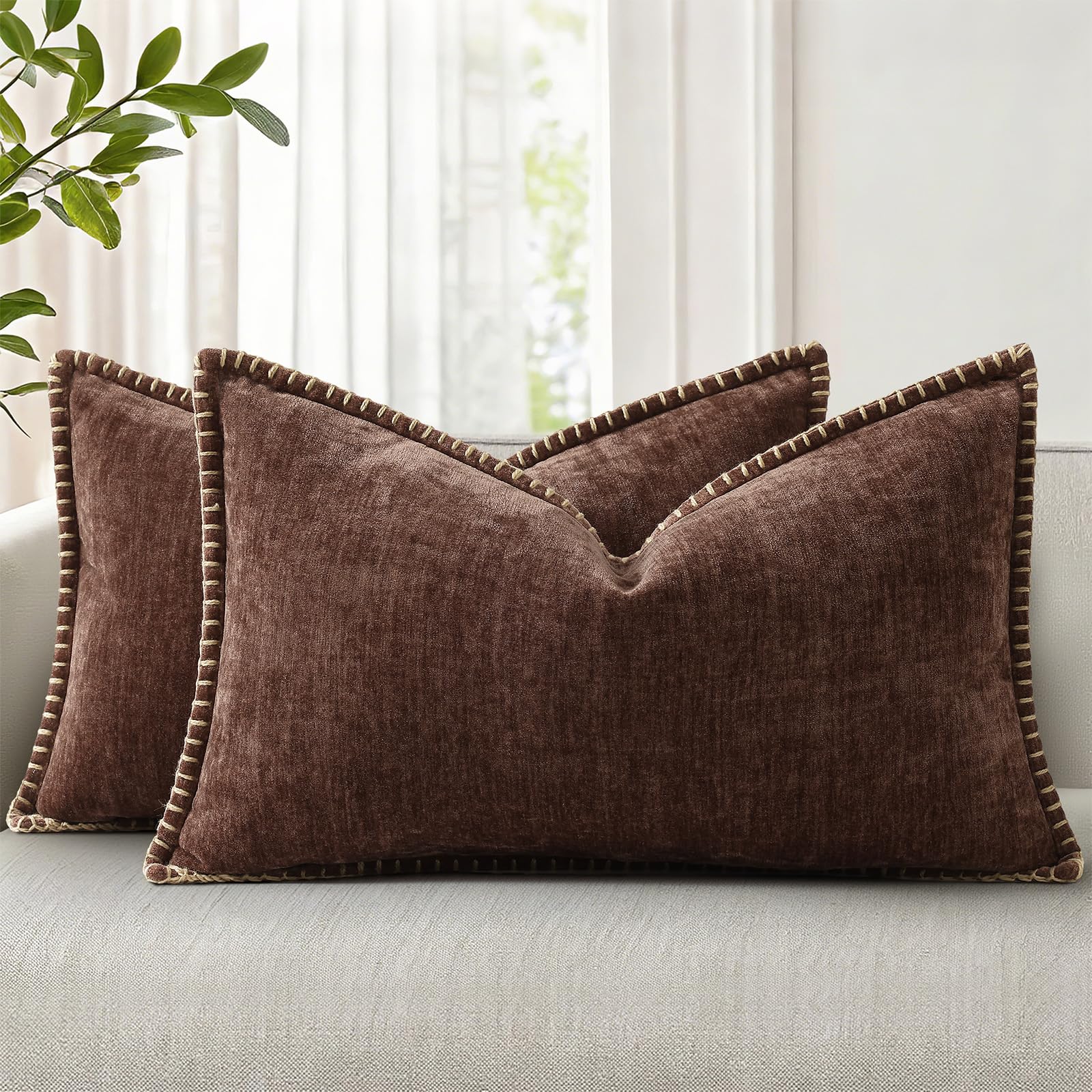 18x18 2-Pack Forest Green Chenille Pillow Covers, Stitched Edge