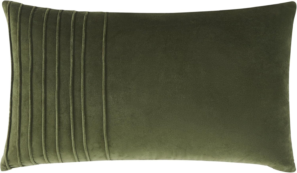 Lush Decor x Chuks Collins Pleated Groove Velvet Decorative Pillow Cover Single 14" W x 24" L Green - 14x24 Pillow Cover - Luxury Velvet Throw Pillows for Bed, Couch or Chair