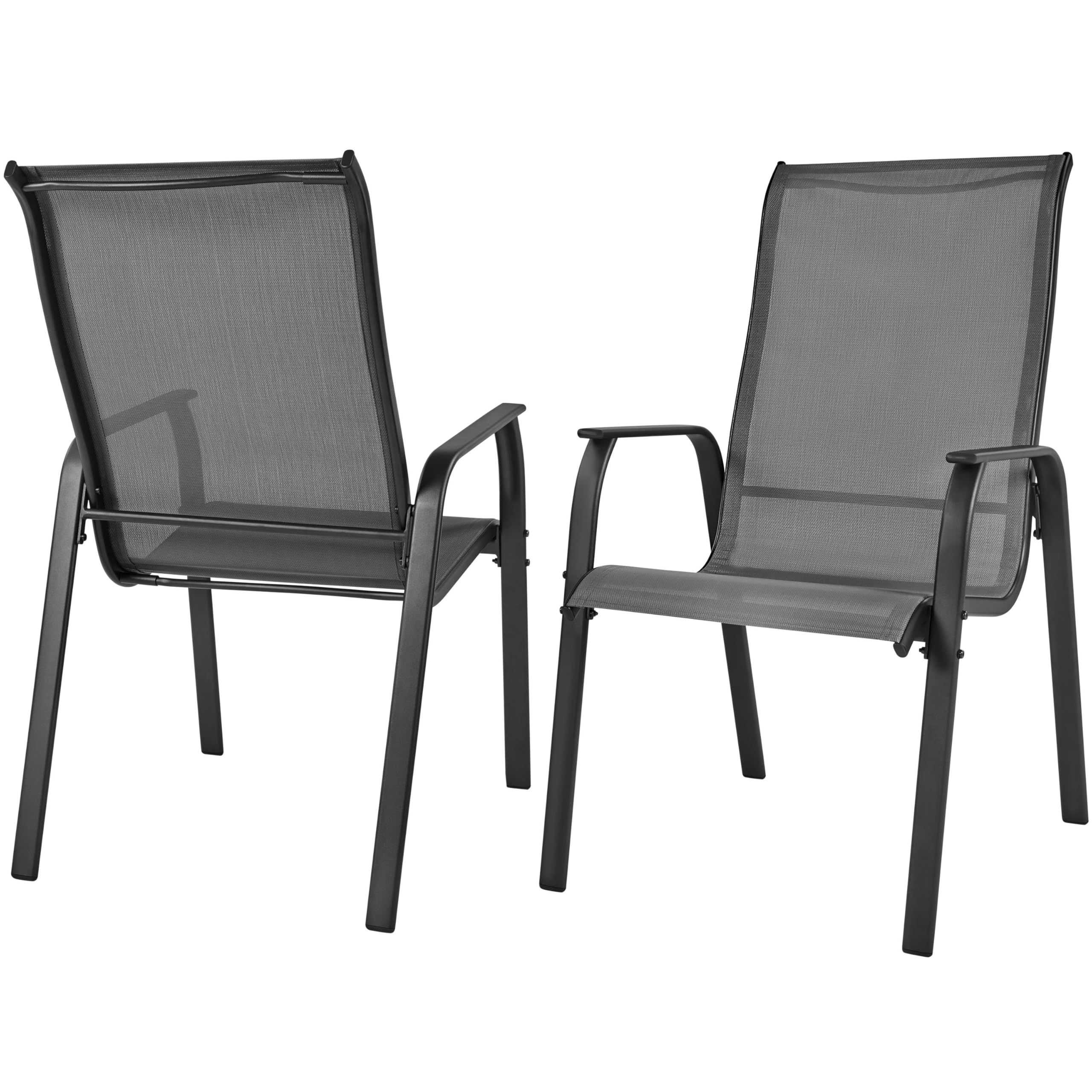Yaheetech Set of 2 Patio Dining Chairs, Outdoor Stackable Patio Chairs with Backrest/Armrests, All Weather Chairs for Garden/Lawn/Porch/Backyard Pool, Black