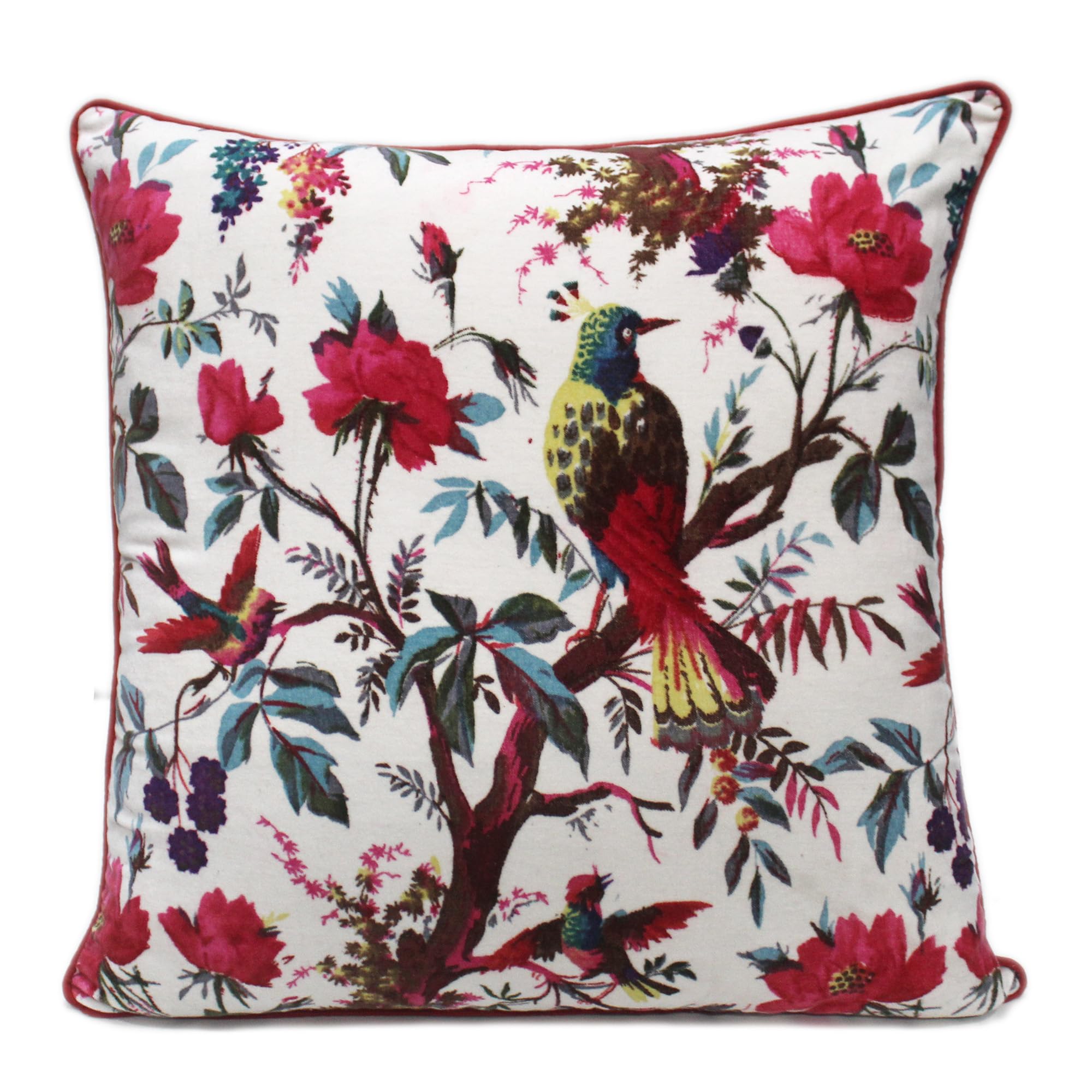 24x24 inch Burgundy Red Velvet Floral Flower Bird Throw Pillow Sofa Cushion Cover Case Couch Bohemian Accent Colorful Boho Chic Indian Handmade Cover Only
