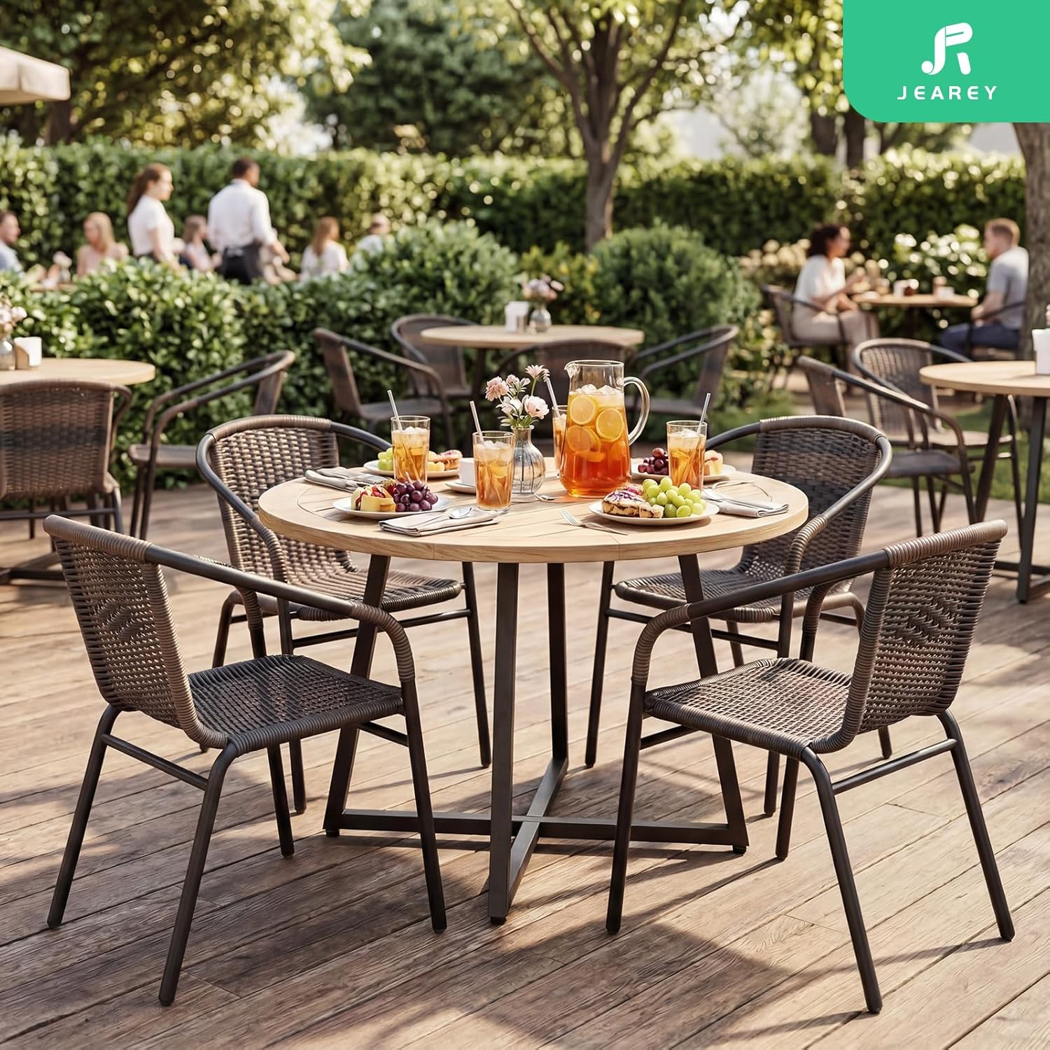 JEAREY Outdoor Patio Rattan Dining Chairs Set of 4, All Weather Stackable Dining Chairs for Lawn, Restaurant, Garden, Brown
