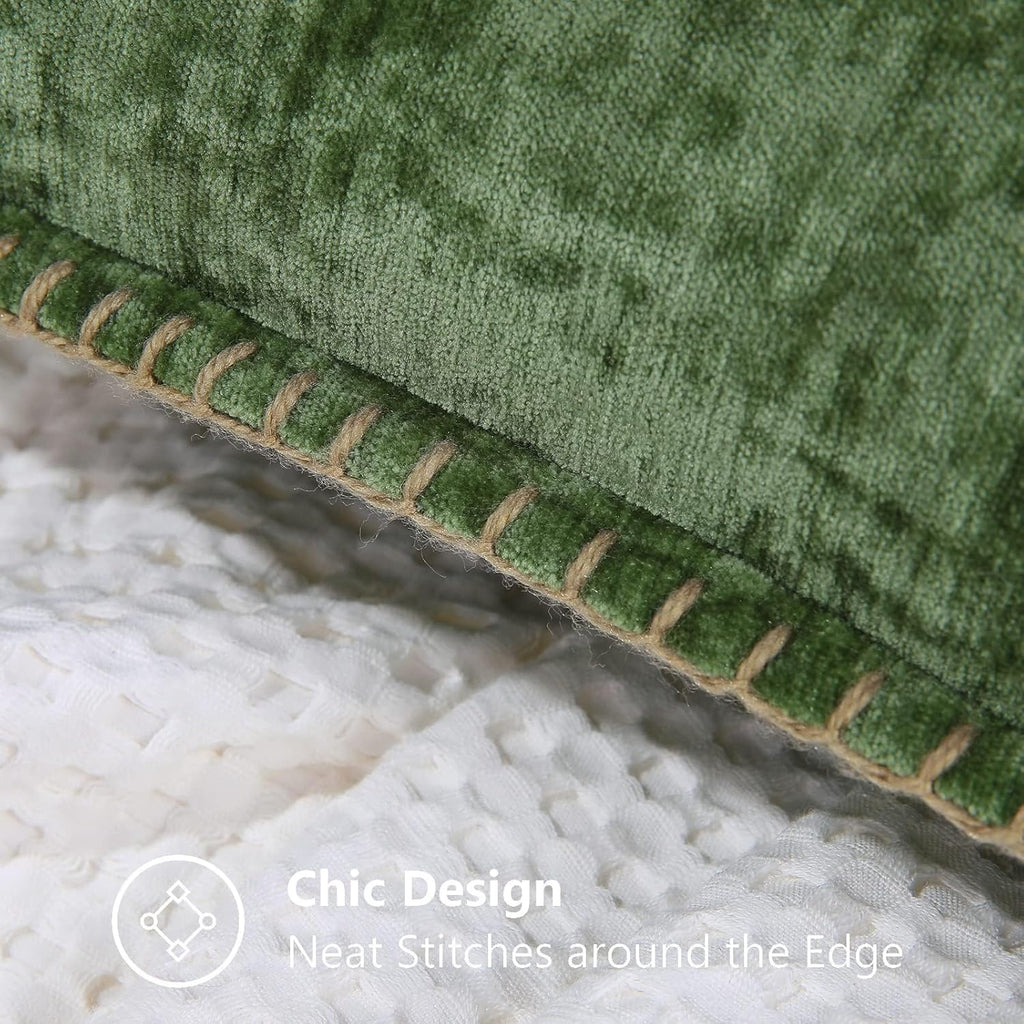 18x18 2-Pack Forest Green Chenille Pillow Covers, Stitched Edge