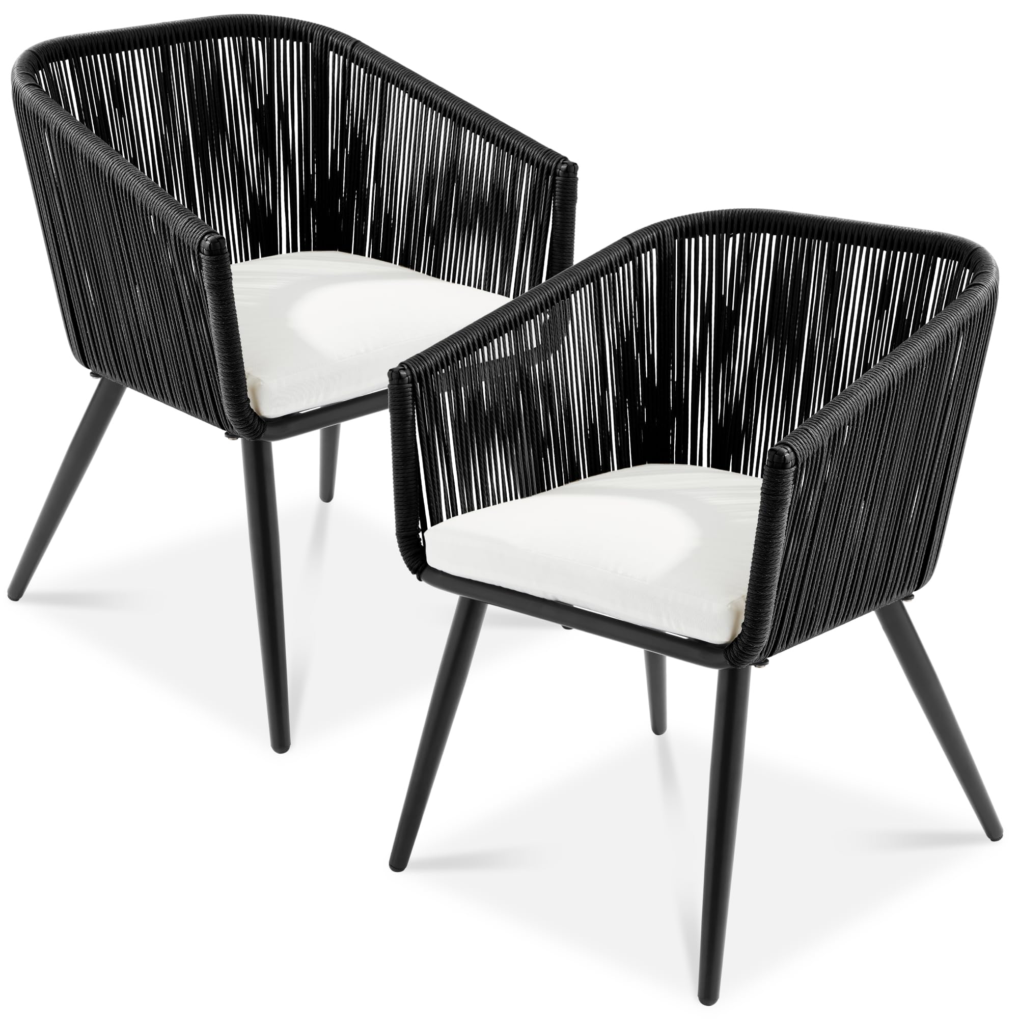 Best Choice Products Set of 2 Patio Dining Chairs, Outdoor Seating for Backyard, Poolside, Balcony w/Woven Wicker Design, 250lb Weight Capacity - Natural/Ivory