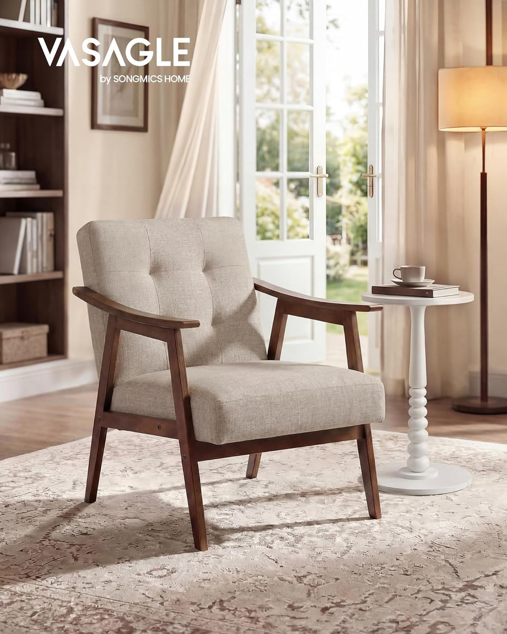 VASAGLE Accent Chair, Armchair, Button Tufted Living Room Chair, Thick Cushion, Mid Century Modern Lounge Seating for Bedroom, Reading Nook, Home Office, Beige ULYY200LZ01S