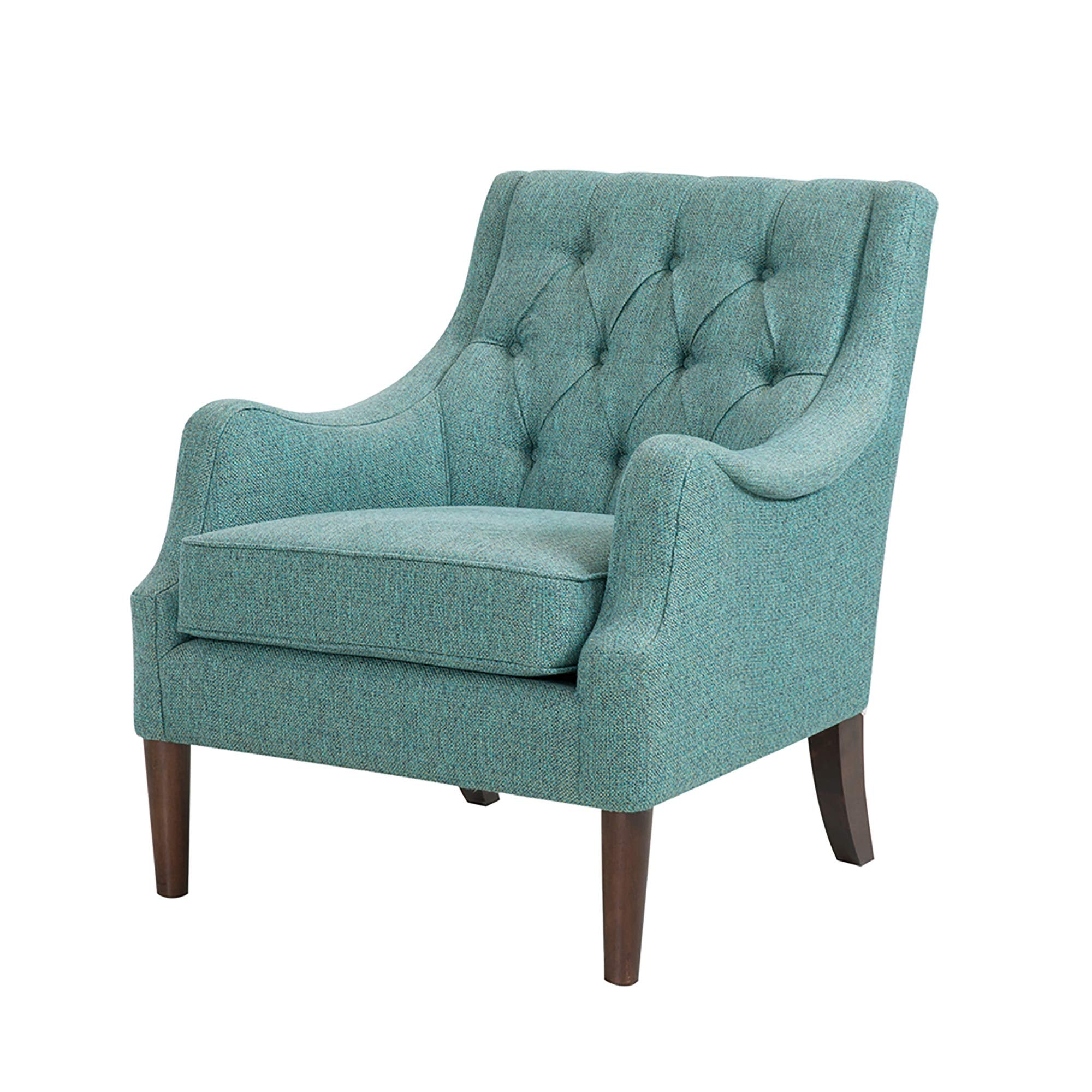 Madison Park Accent Chair for Living Room, Upholstered Button Tufted Back, Removable 5.75" T Seat Cushion, Solid Wood Legs, Modern Accent Armchair Family Room Furniture, Bedroom Chair, 29.25"W Beige