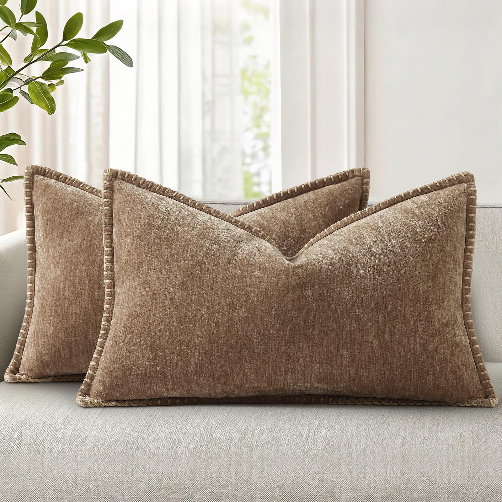 18x18 2-Pack Forest Green Chenille Pillow Covers, Stitched Edge