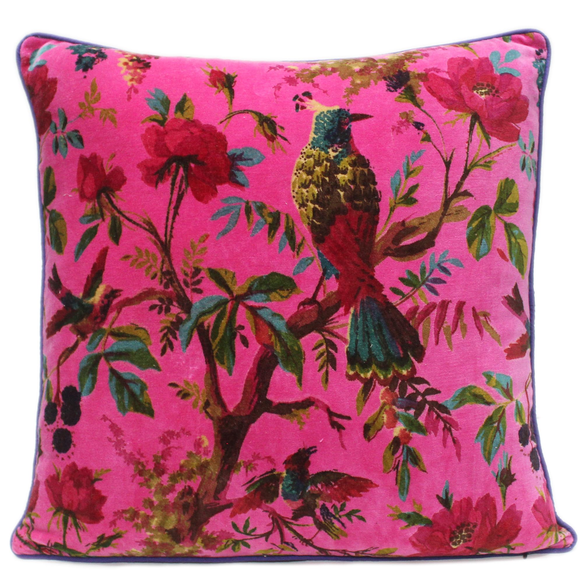 24x24 inch Burgundy Red Velvet Floral Flower Bird Throw Pillow Sofa Cushion Cover Case Couch Bohemian Accent Colorful Boho Chic Indian Handmade Cover Only