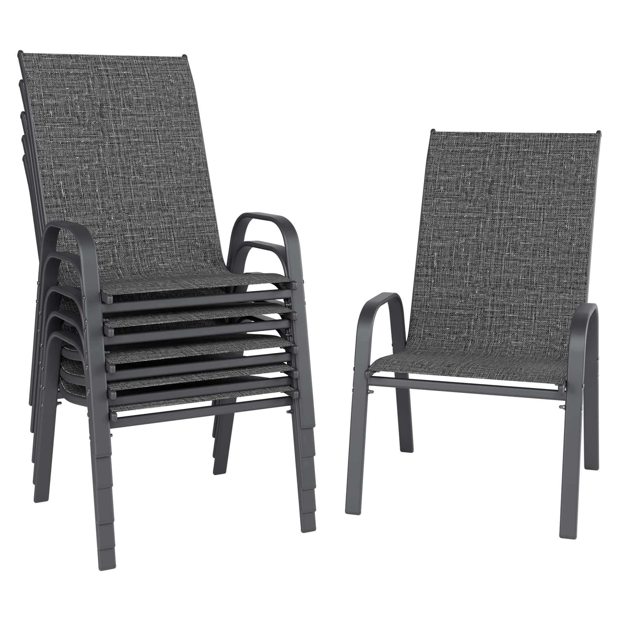 Patio Chairs, Stackable Outdoor Dining Chairs for All Weather, Metal Modern Outside Furniture Chair for Pool Side, Garden, Backyard Deck, Set of 4, Dark Grey
