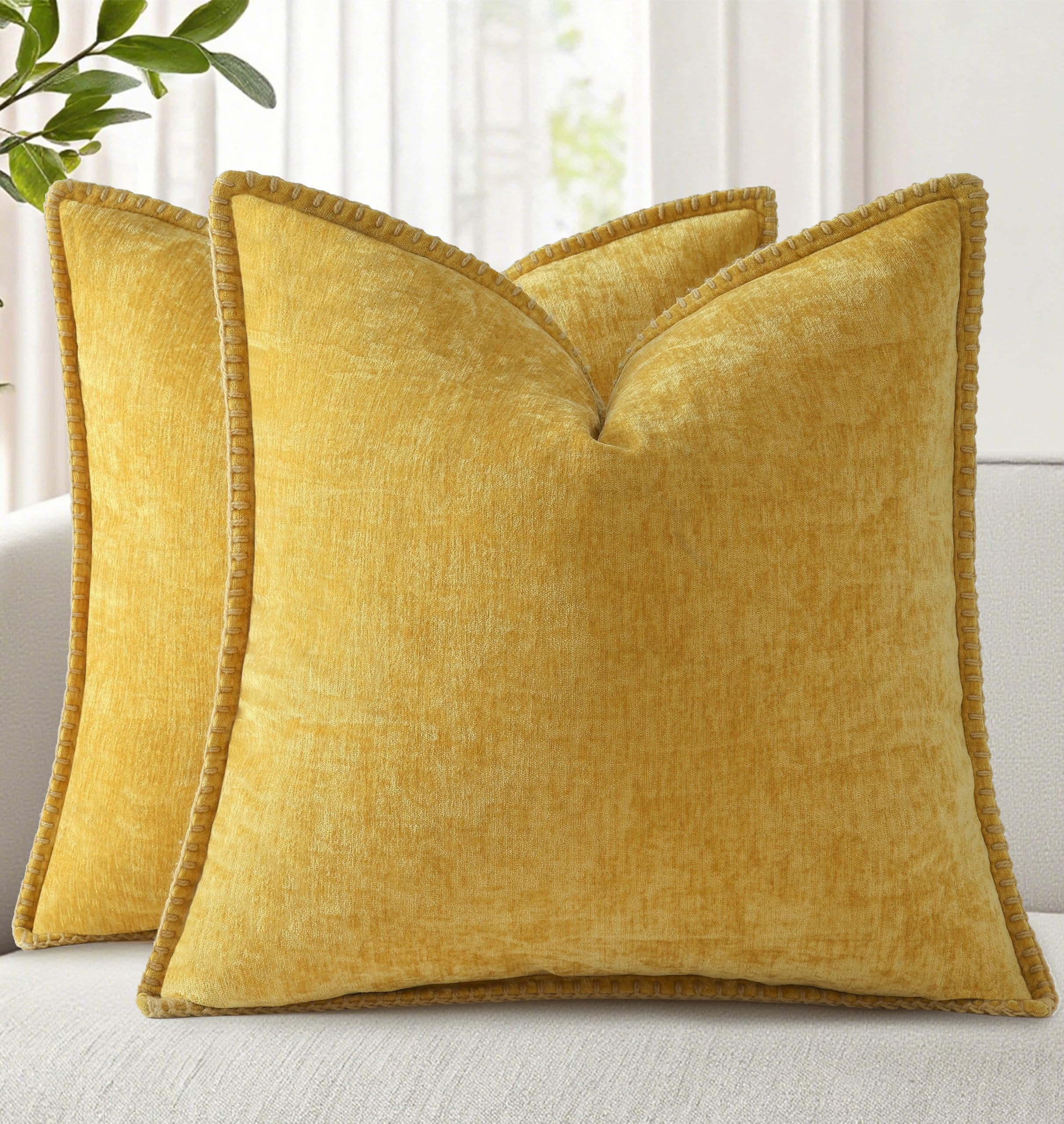 18x18 2-Pack Forest Green Chenille Pillow Covers, Stitched Edge