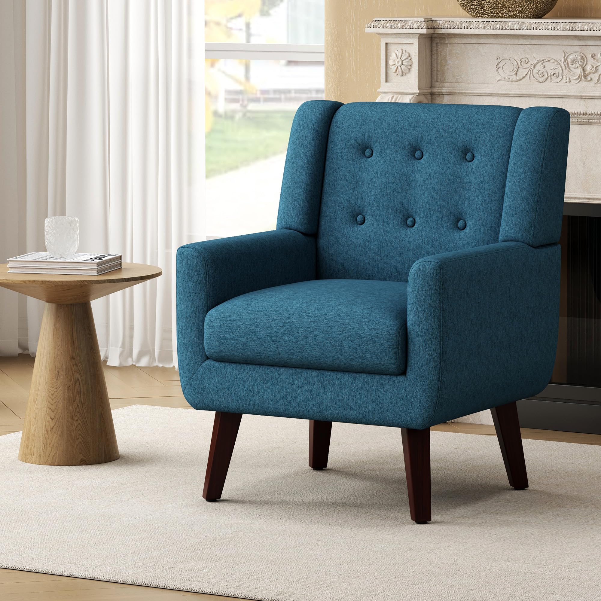 Linen Fabric Living Room Chairs, Accent Chair, Mid Century Modern Armchair for Living Room, Bedroom Button Tufted Upholstered Comfy Reading Sofas,Vanity Chair (2, Beige)