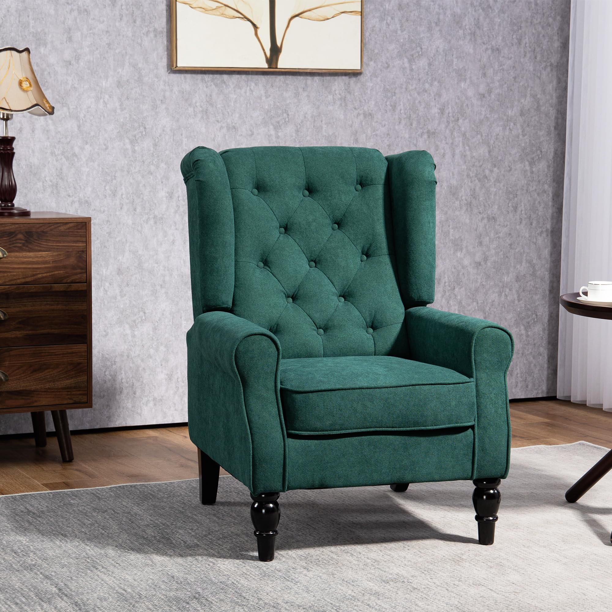 HOMCOM Mid-Century Modern Accent Chair, High Wingback Reading Chair, Button-Tufted Upholstered Fabric Armchair with Retro Wood Legs for Apartment, Living Room, Bedroom, Gray