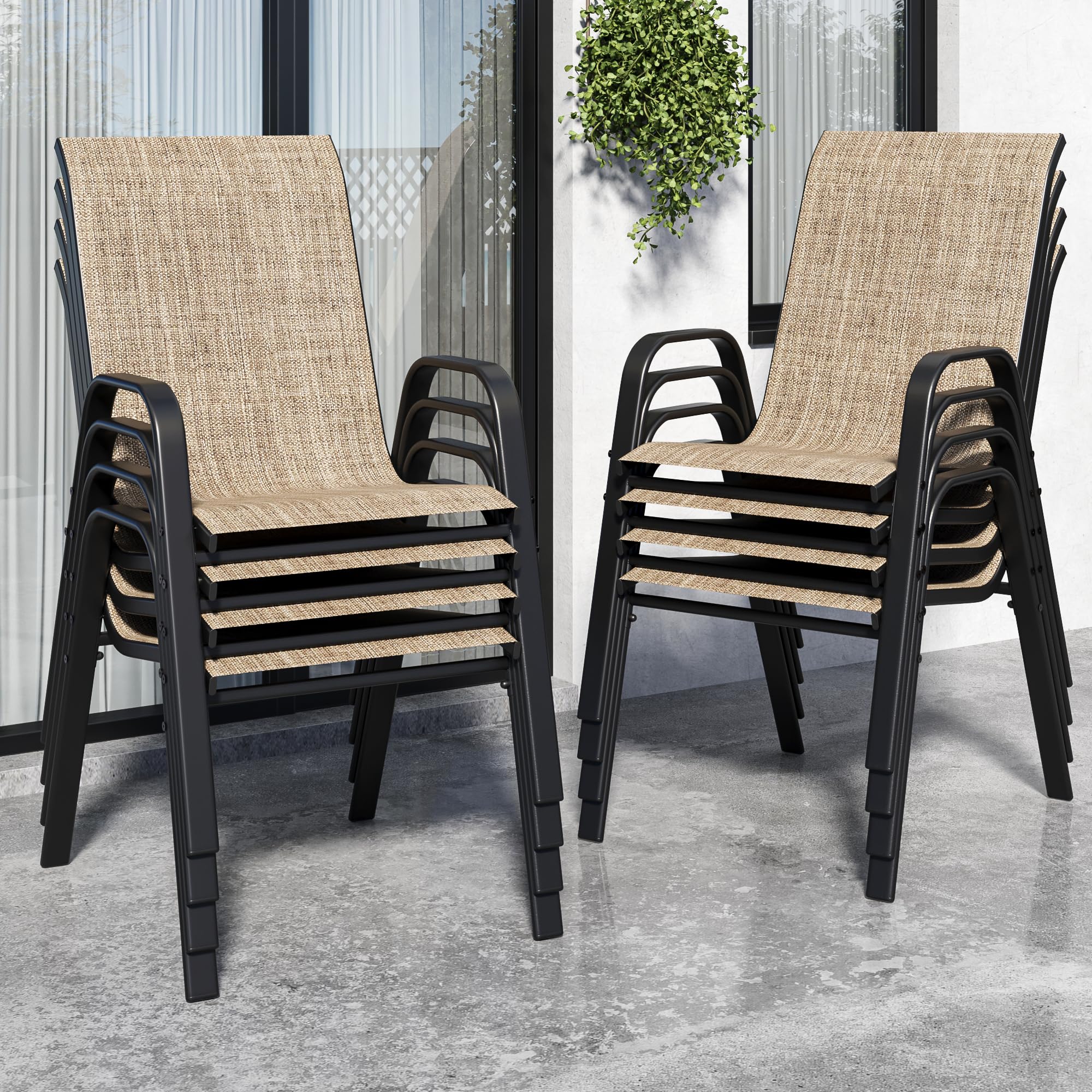 Patio Chairs Set of 6, Stackable Outdoor Dining Chairs for All Weather Textilene Fabric & Metal Frame, Outdoor Chairs Set for Backyard Deck Garden