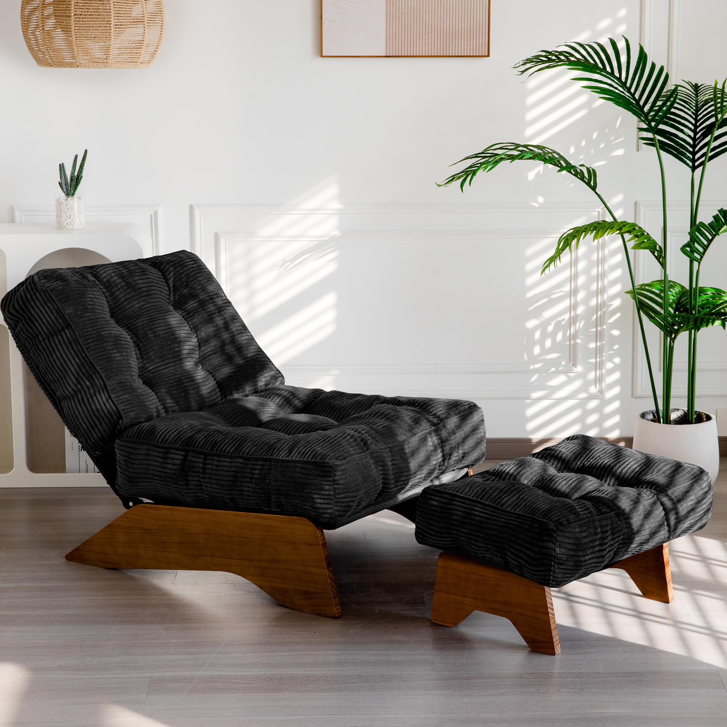 MAXYOYO Accent Chair with Ottoman Adjustable Backrest, Tufted Living Room Chair Upholstered Lounge Chair with Footrest Set, Modern Chair Cozy Reclining Chair for Reading Room, Green
