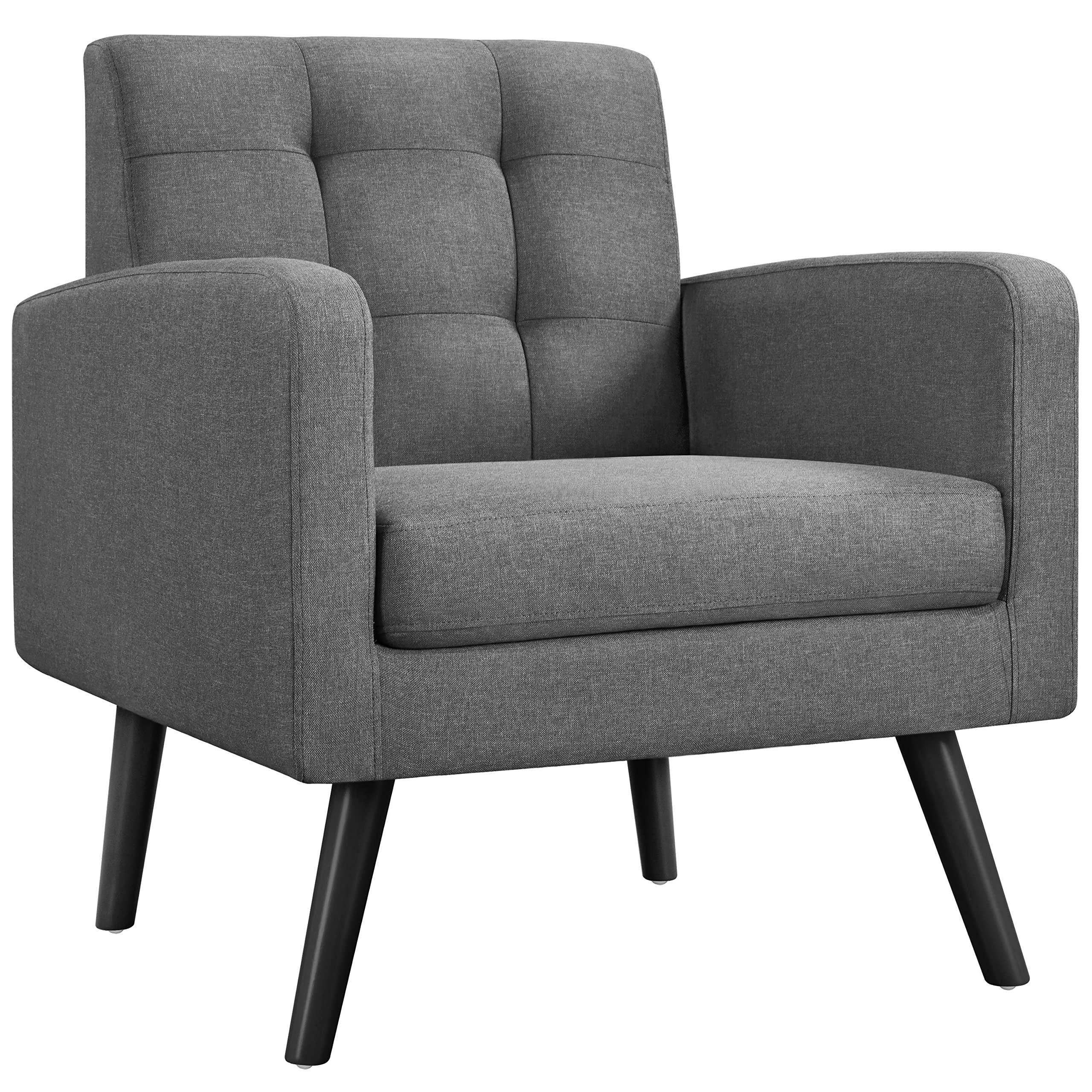 Yaheetech Mid-Century Accent Chairs, Modern Upholstered Living Room Chair, Cozy Armchair Button Tufted Back and Wood Legs for Bedroom/Office/Cafe, Navy Blue