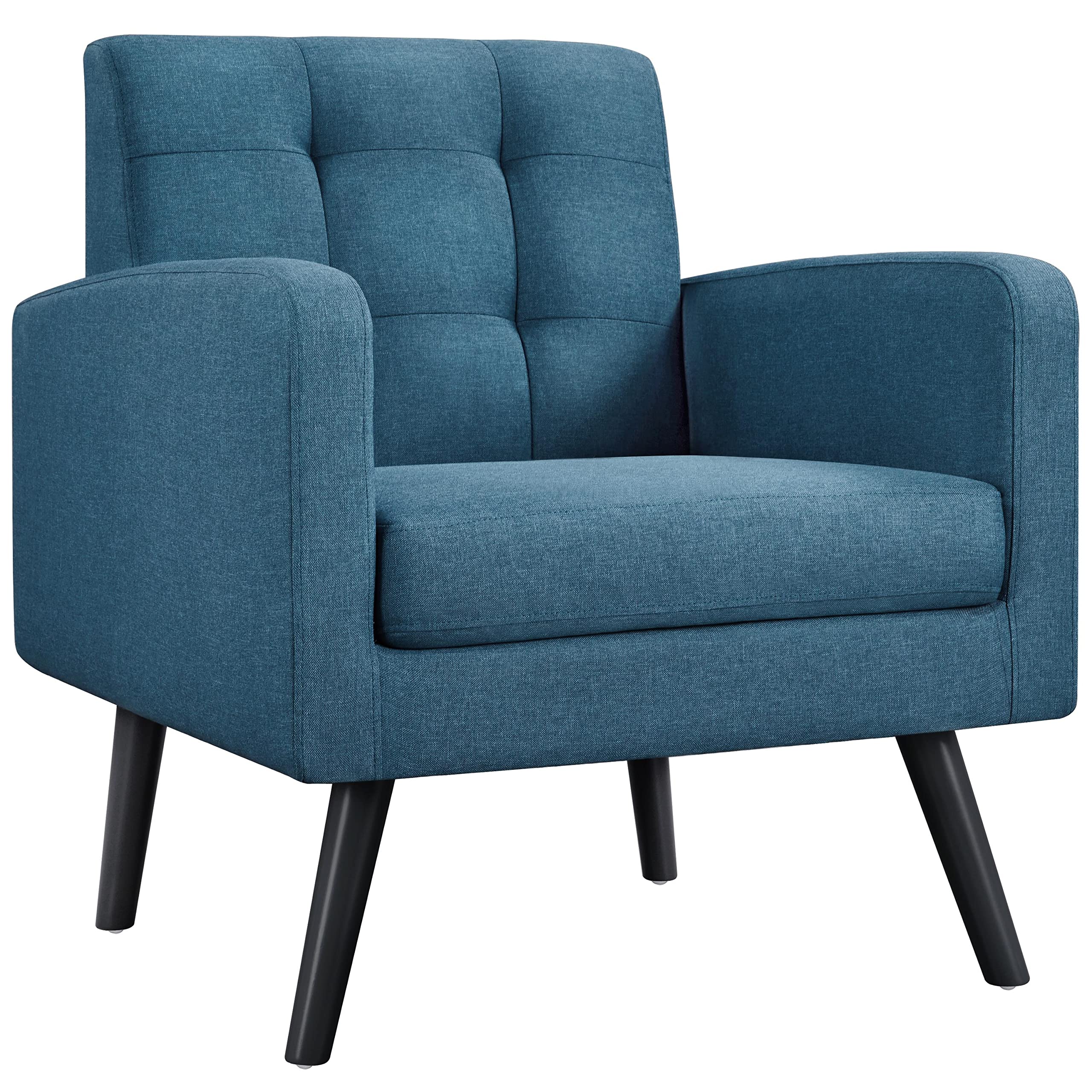 Yaheetech Mid-Century Accent Chairs, Modern Upholstered Living Room Chair, Cozy Armchair Button Tufted Back and Wood Legs for Bedroom/Office/Cafe, Yellow