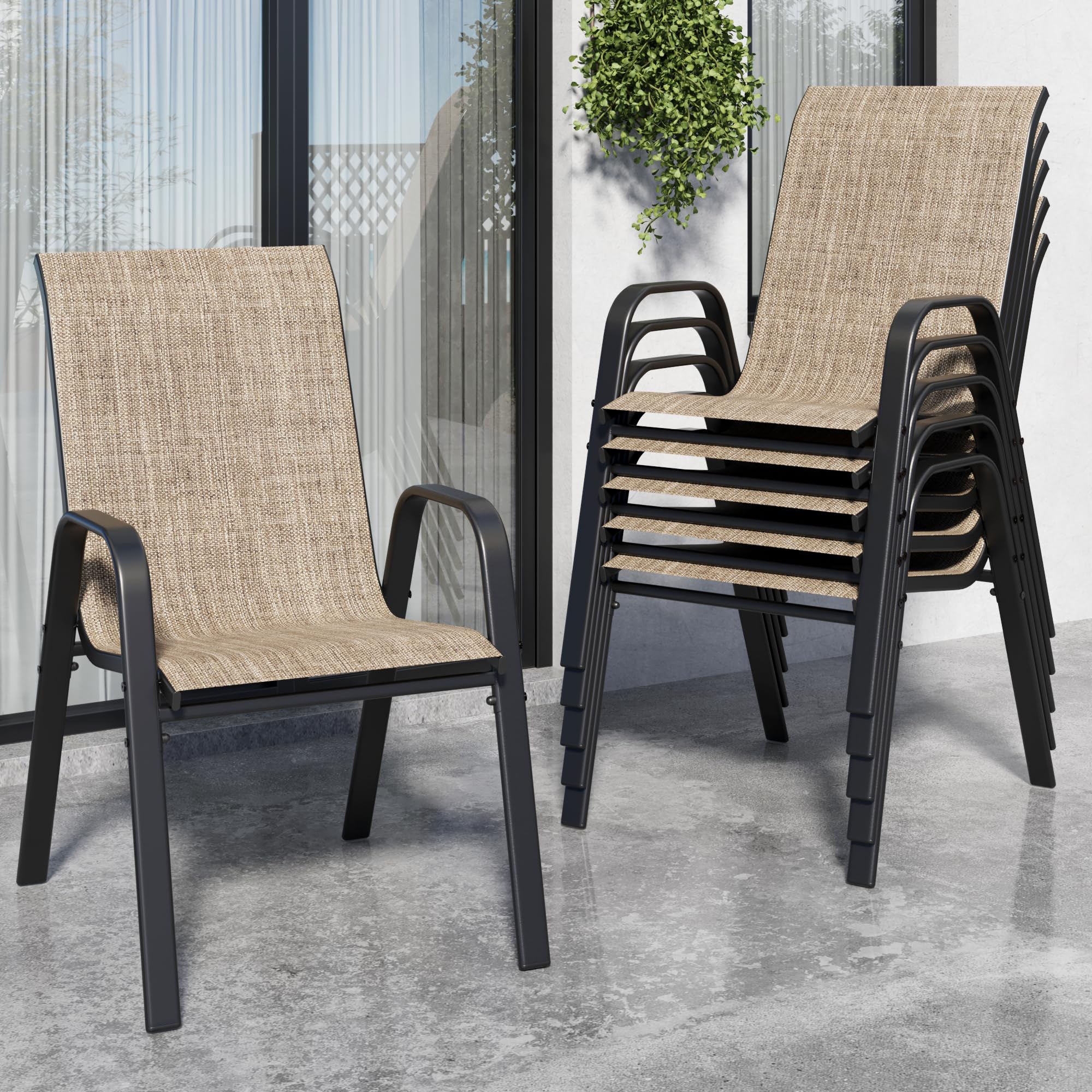 Patio Chairs Set of 6, Stackable Outdoor Dining Chairs for All Weather Textilene Fabric & Metal Frame, Outdoor Chairs Set for Backyard Deck Garden