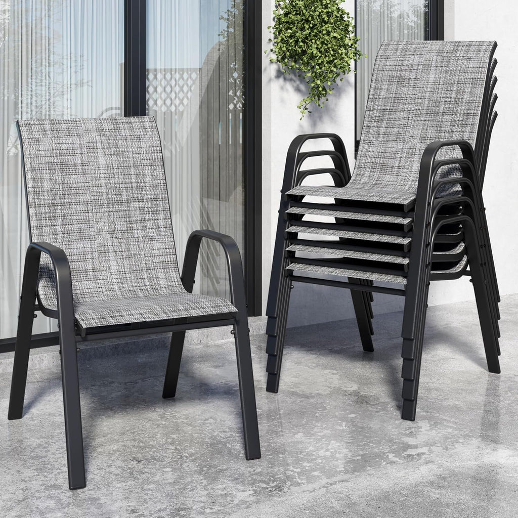 Patio Chairs Set of 6, Stackable Outdoor Dining Chairs for All Weather Textilene Fabric & Metal Frame, Outdoor Chairs Set for Backyard Deck Garden