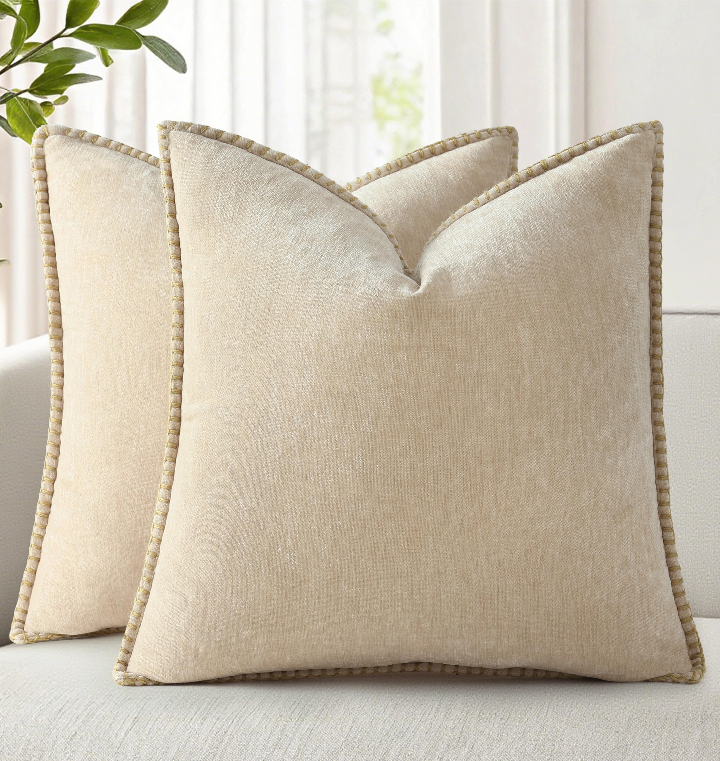 18x18 2-Pack Forest Green Chenille Pillow Covers, Stitched Edge