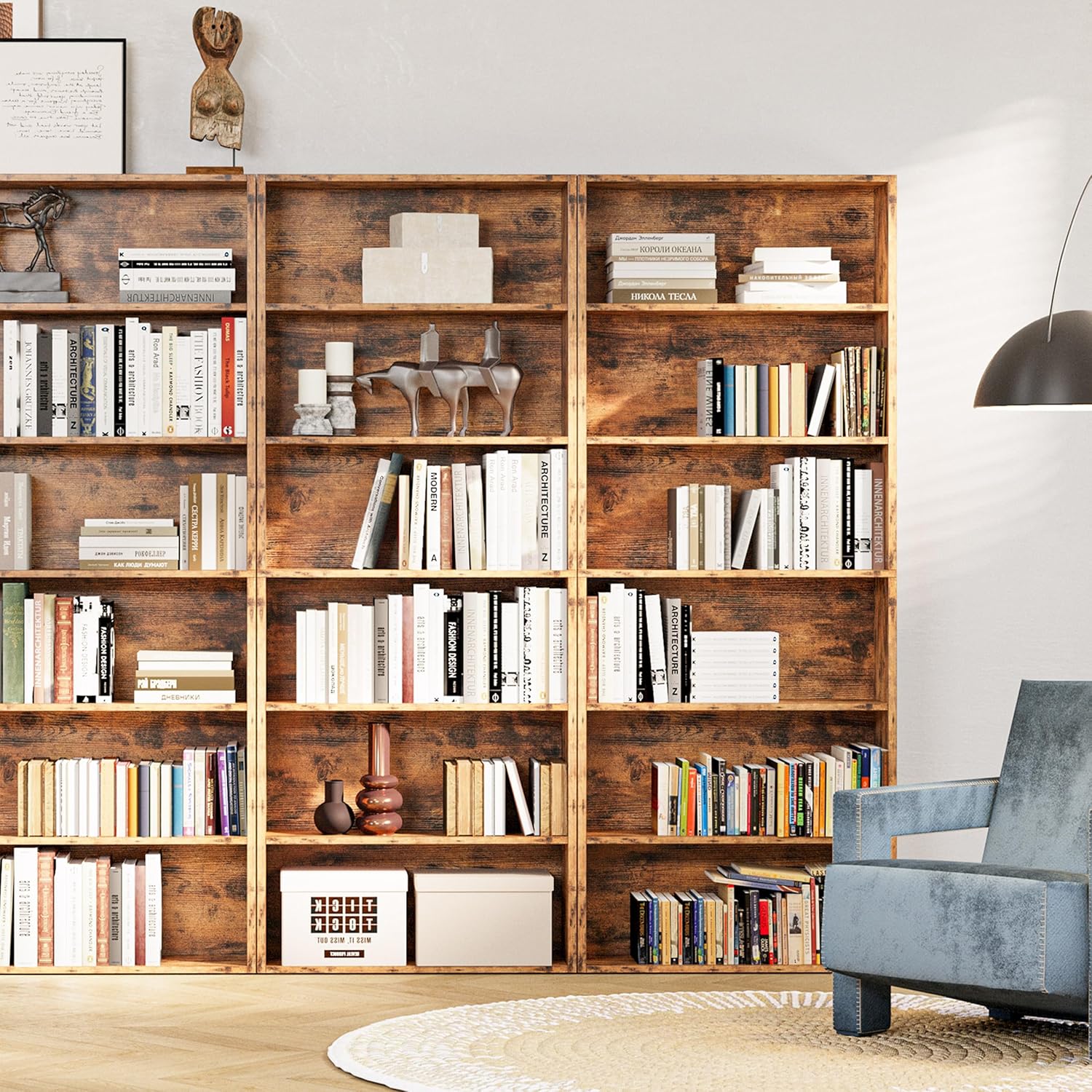 IRONCK Industrial Bookshelves and Bookcases Floor Standing 6 Shelf Display Storage Shelves 70 in Tall Bookcase Home Decor Furniture for Home Office, Living Room, Bed Room, Vintage Brown