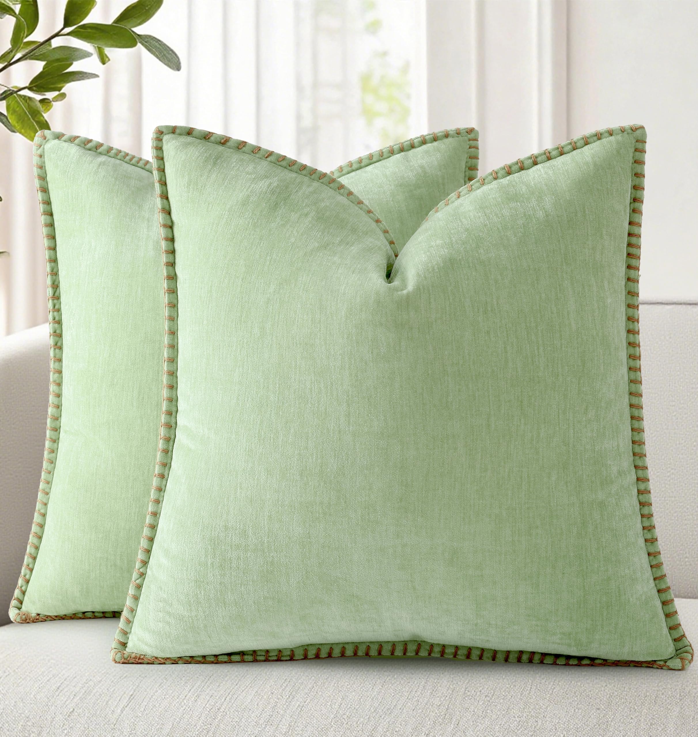 18x18 2-Pack Forest Green Chenille Pillow Covers, Stitched Edge