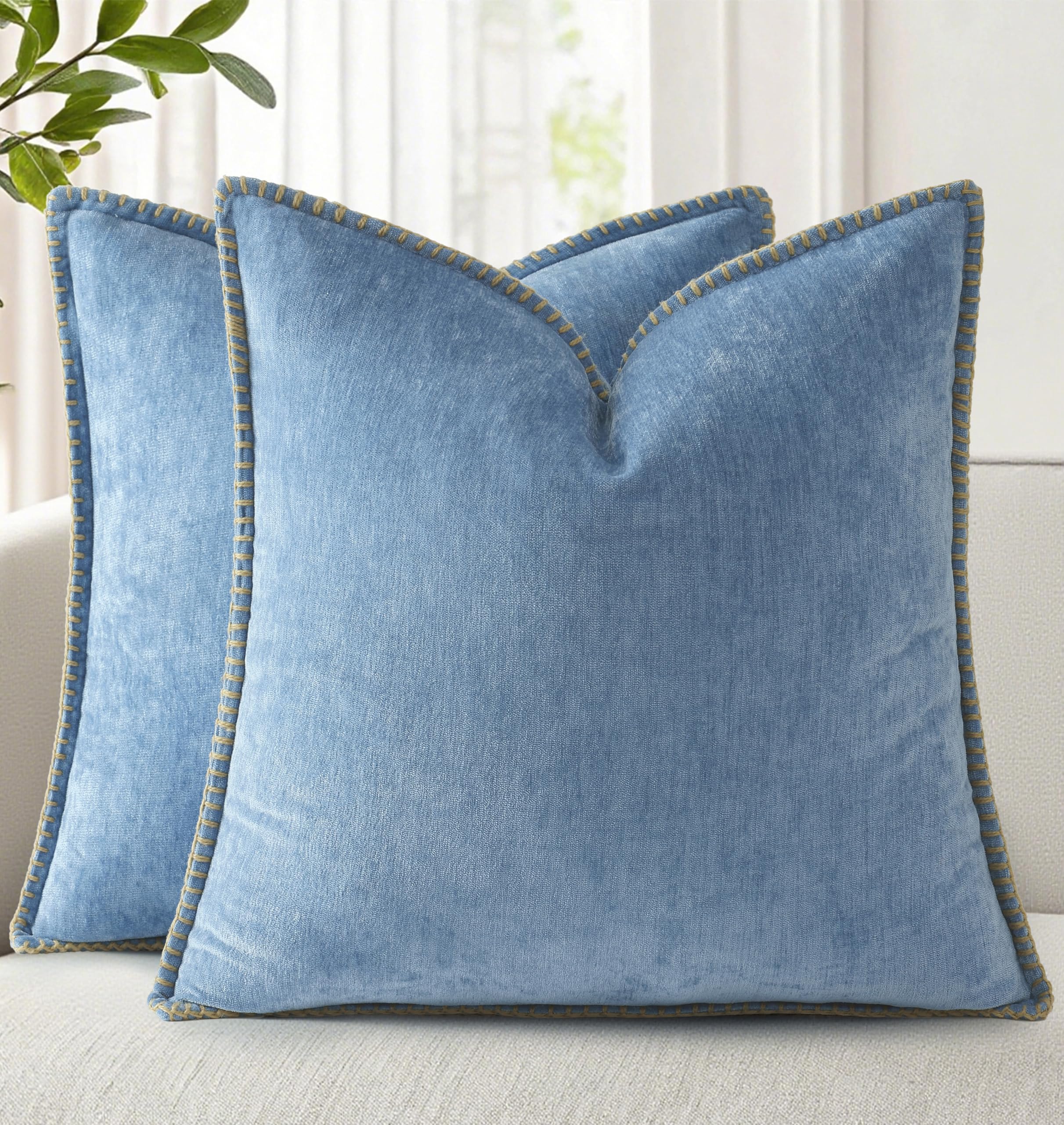 18x18 2-Pack Forest Green Chenille Pillow Covers, Stitched Edge