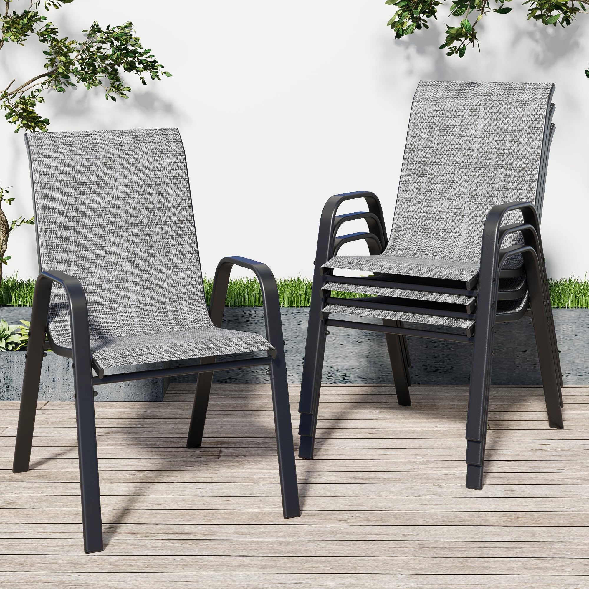 Patio Chairs Set of 6, Stackable Outdoor Dining Chairs for All Weather Textilene Fabric & Metal Frame, Outdoor Chairs Set for Backyard Deck Garden