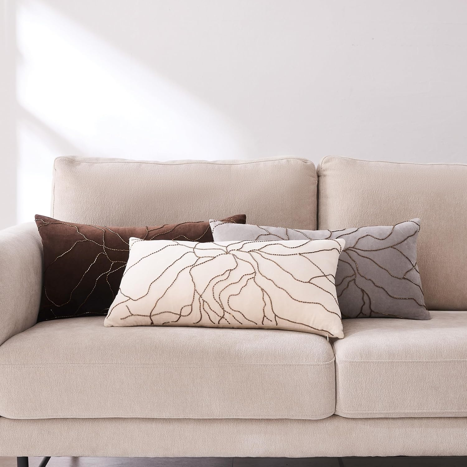 Lush Decor Roots Velvet Decorative Pillow Cover Single 12" W x 22" L Gray - 12x22 Pillow Cover - Luxury Throw Pillows for Bed, Couch or Chair - Luxury Home Decor