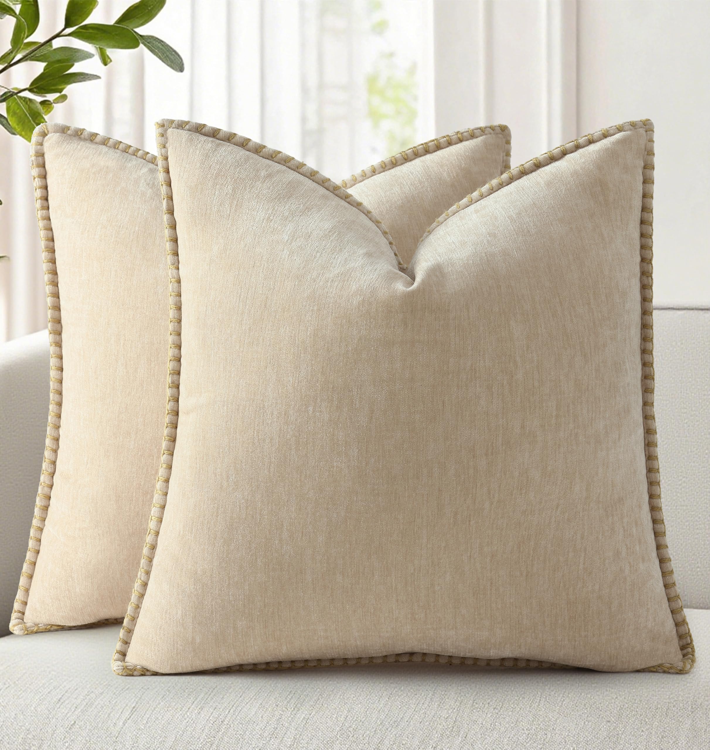 18x18 2-Pack Forest Green Chenille Pillow Covers, Stitched Edge