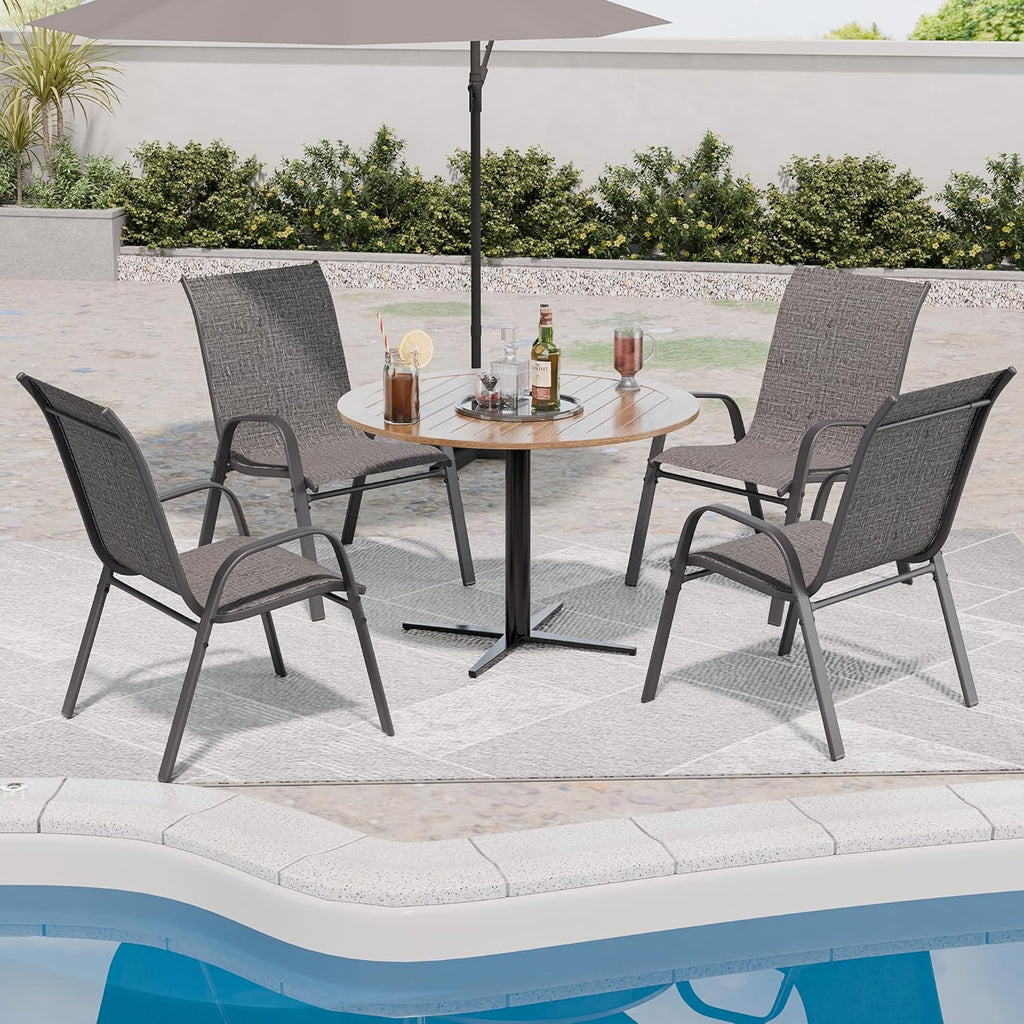 Patio Chairs, Stackable Outdoor Dining Chairs for All Weather, Metal Modern Outside Furniture Chair for Pool Side, Garden, Backyard Deck, Set of 4, Dark Grey