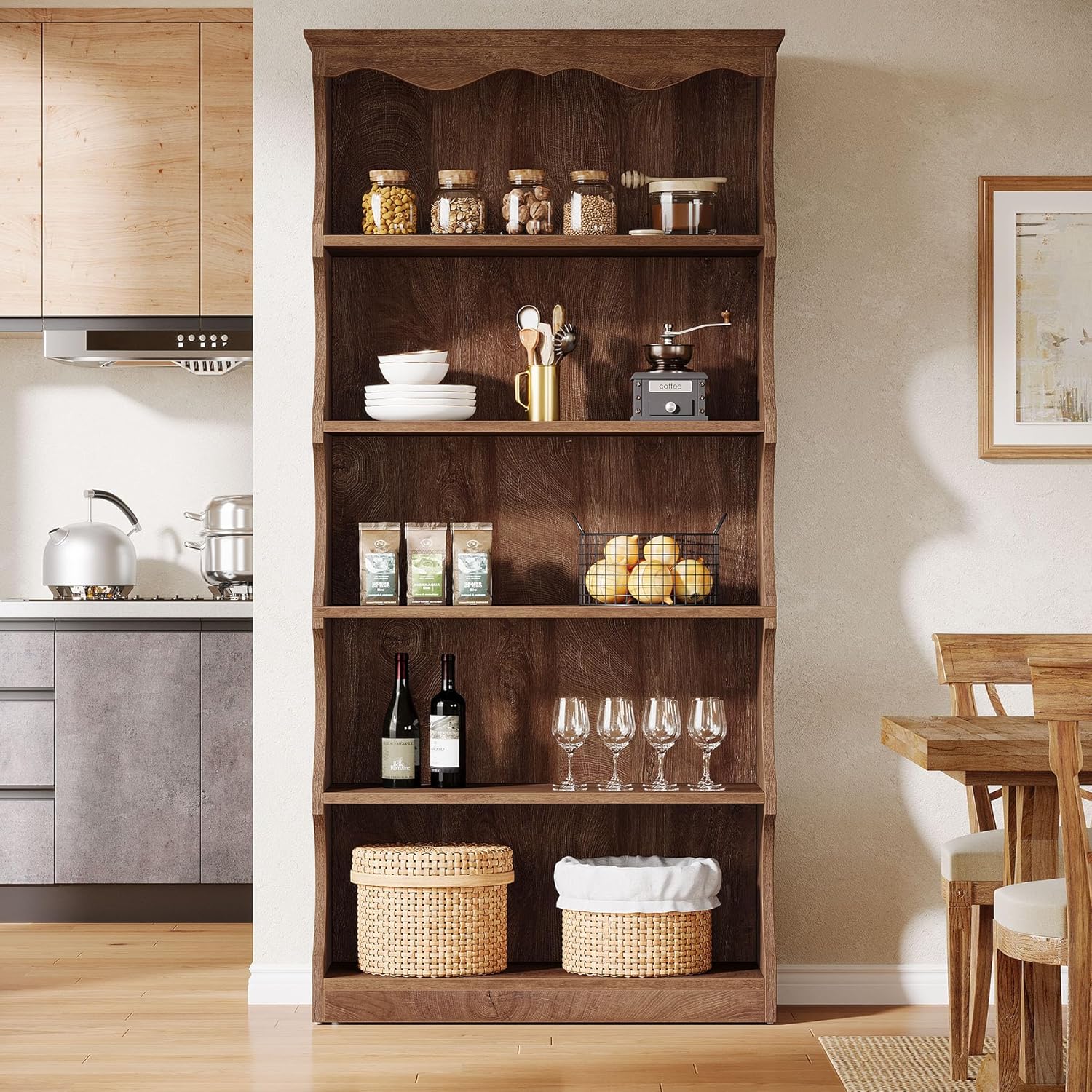 Tribesigns 70-Inch Tall Bookcase, 5-Tier Open Bookshelf with Unique Curved-Edge Design, Wooden Vintage Free-Standing Display Shelves with Storage for Living Room, Home Office, Bedroom