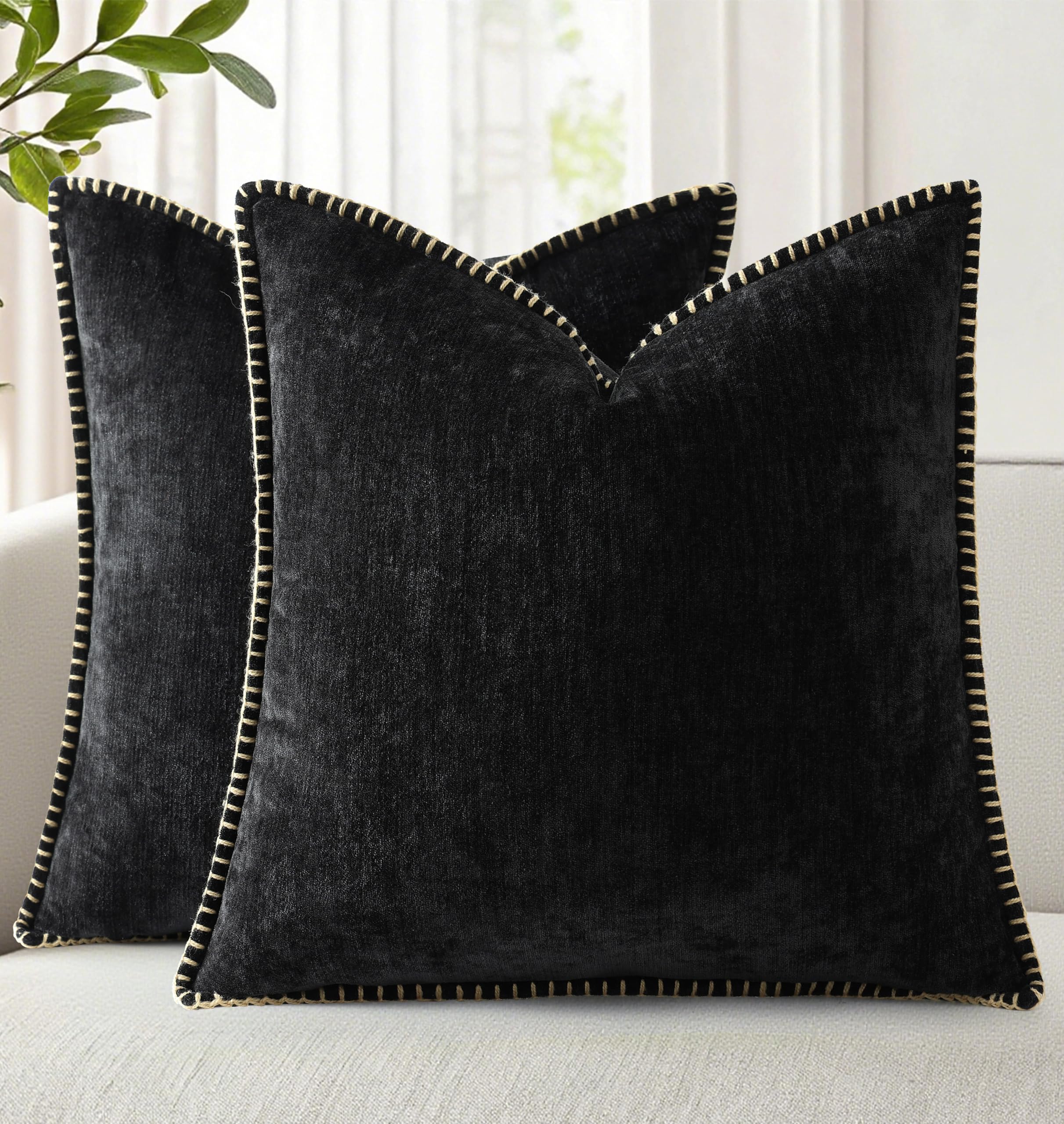 18x18 2-Pack Forest Green Chenille Pillow Covers, Stitched Edge