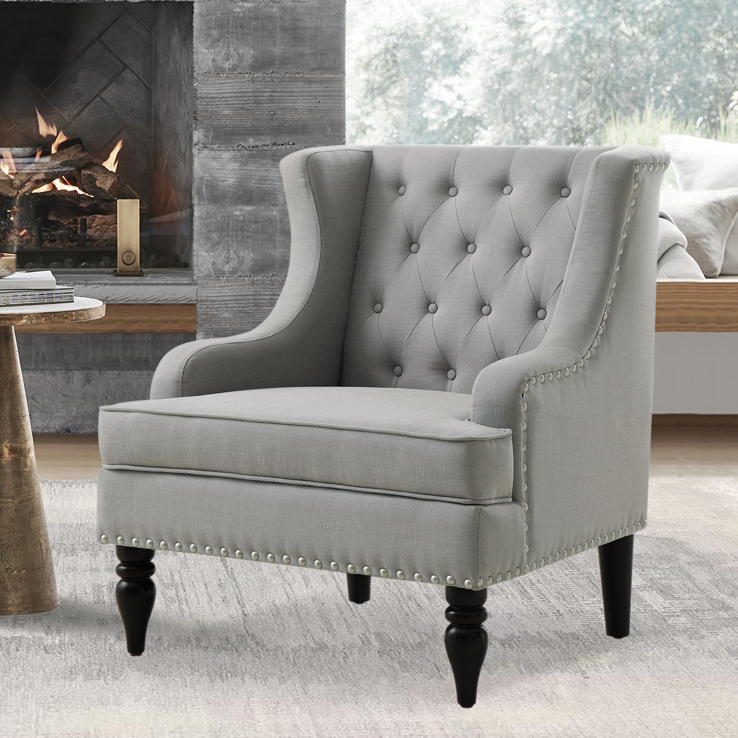 Rosevera Amelia 29" Modern Upholstered Accent Chair Armchair with Wingback Accent Leisure Chair, Fabric Reading Living Room Single Sofa for Living Room Bedroom Balcony Studio,Beige