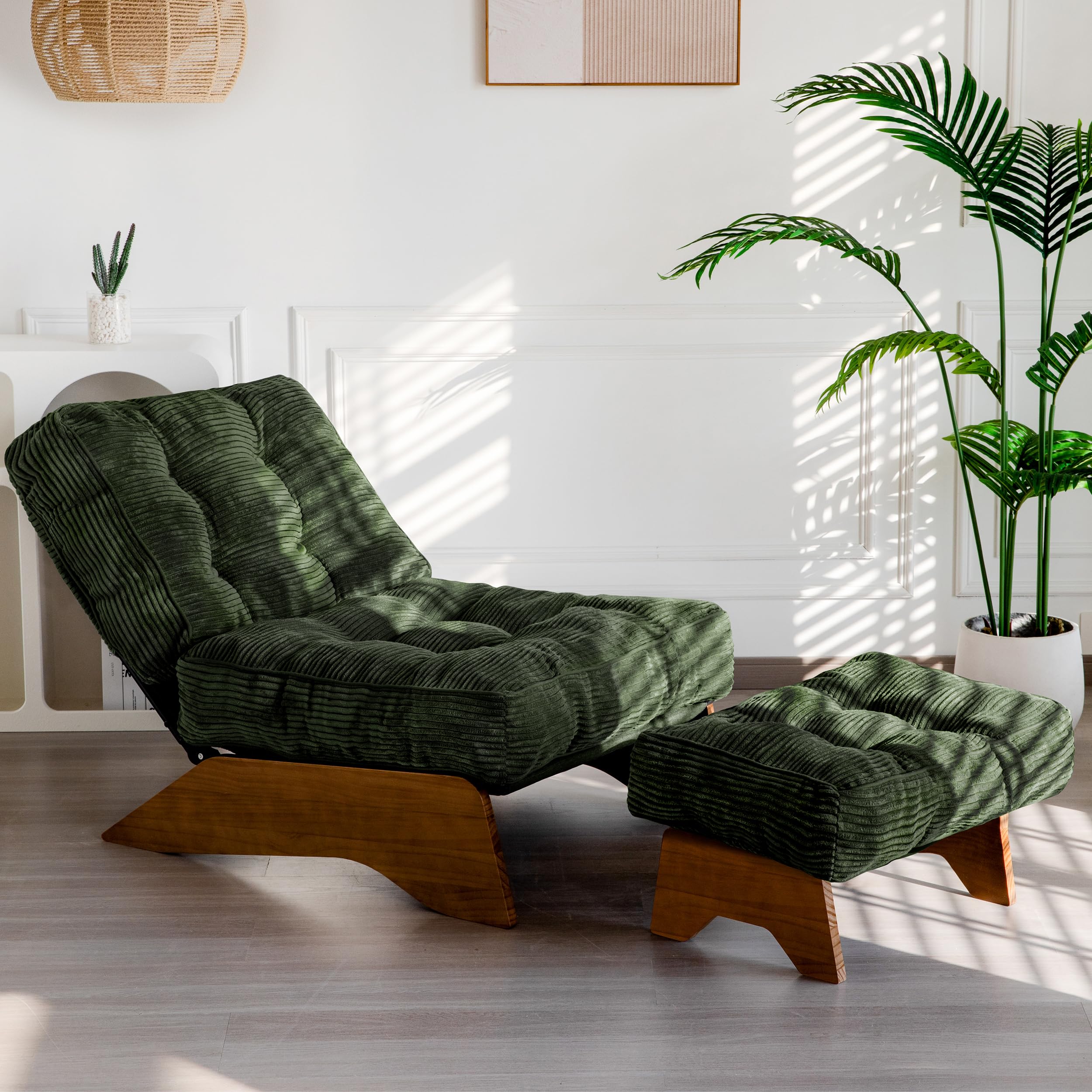 MAXYOYO Accent Chair with Ottoman Adjustable Backrest, Tufted Living Room Chair Upholstered Lounge Chair with Footrest Set, Modern Chair Cozy Reclining Chair for Reading Room, Green