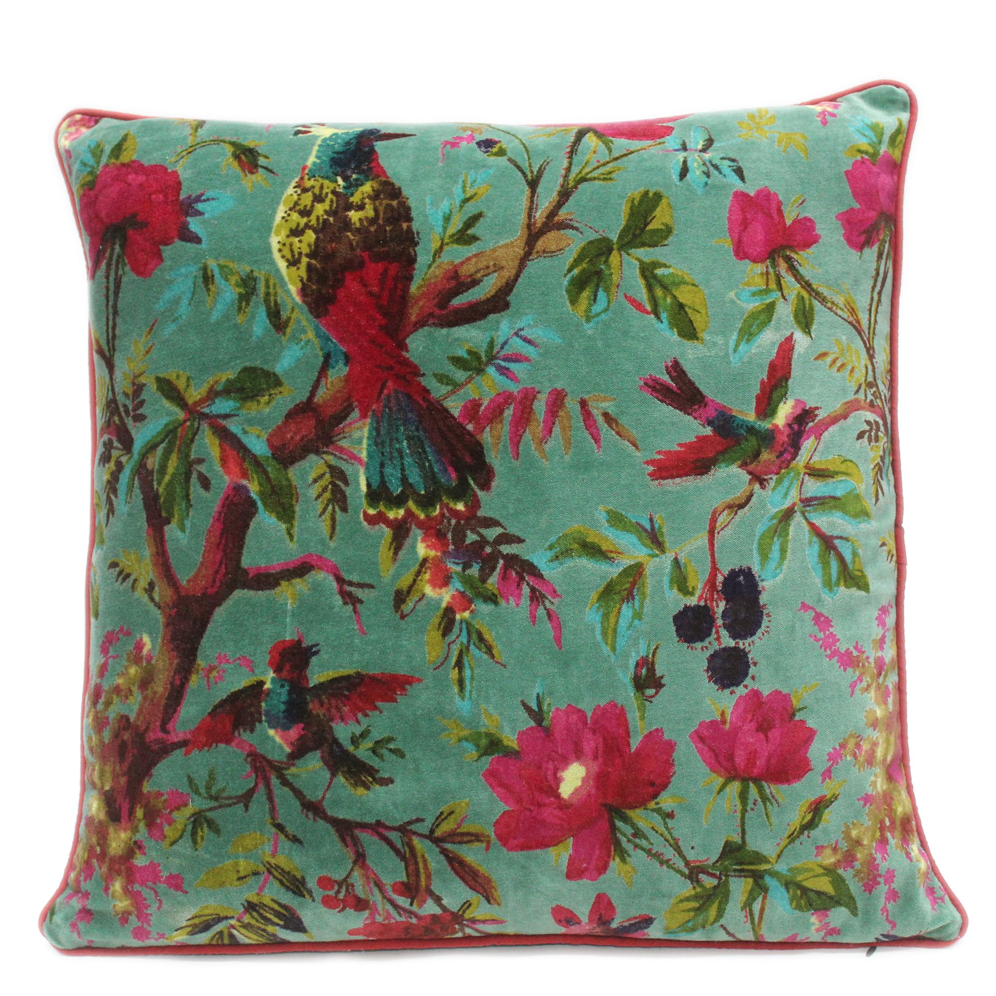 24x24 inch Burgundy Red Velvet Floral Flower Bird Throw Pillow Sofa Cushion Cover Case Couch Bohemian Accent Colorful Boho Chic Indian Handmade Cover Only