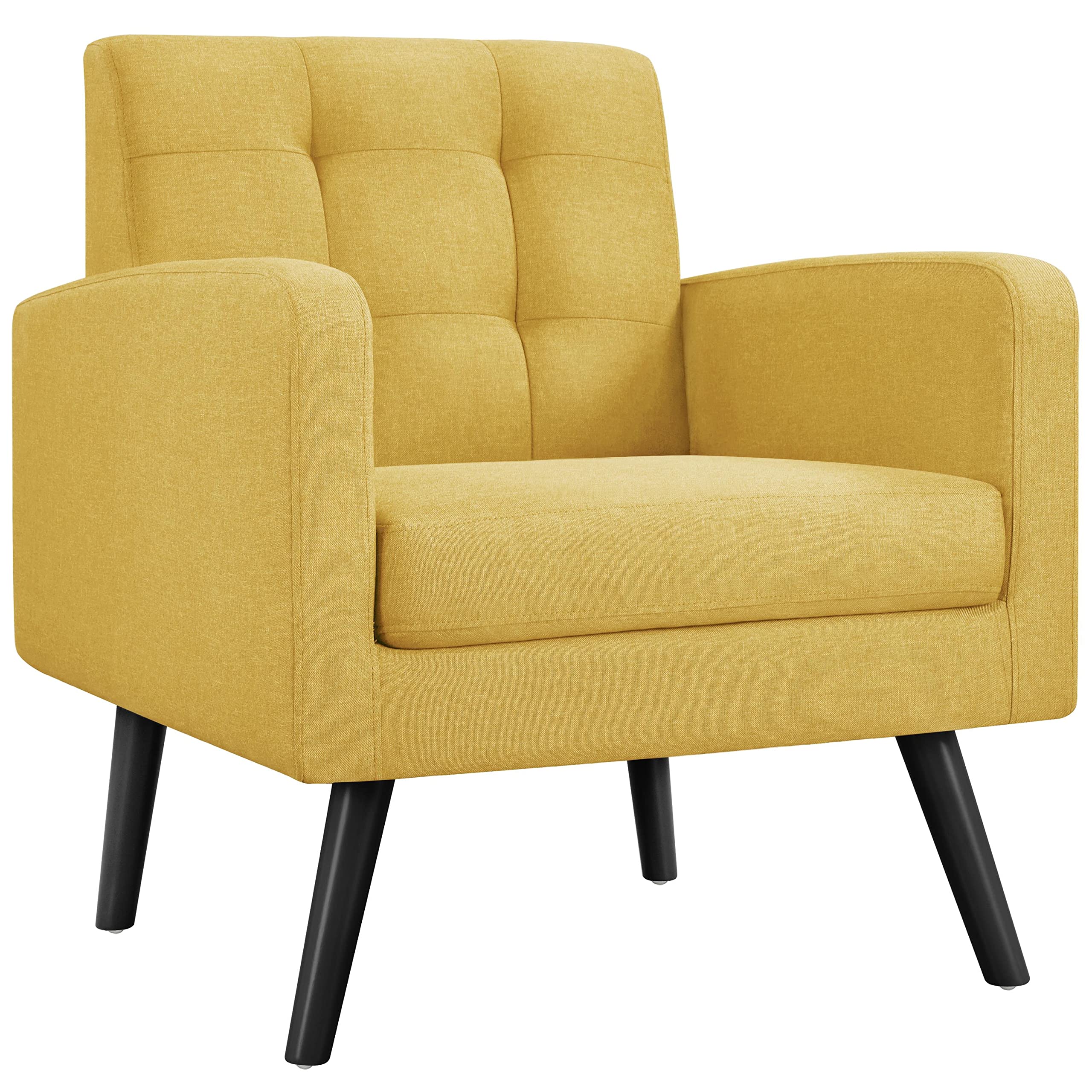 Yaheetech Mid-Century Accent Chairs, Modern Upholstered Living Room Chair, Cozy Armchair Button Tufted Back and Wood Legs for Bedroom/Office/Cafe, Navy Blue
