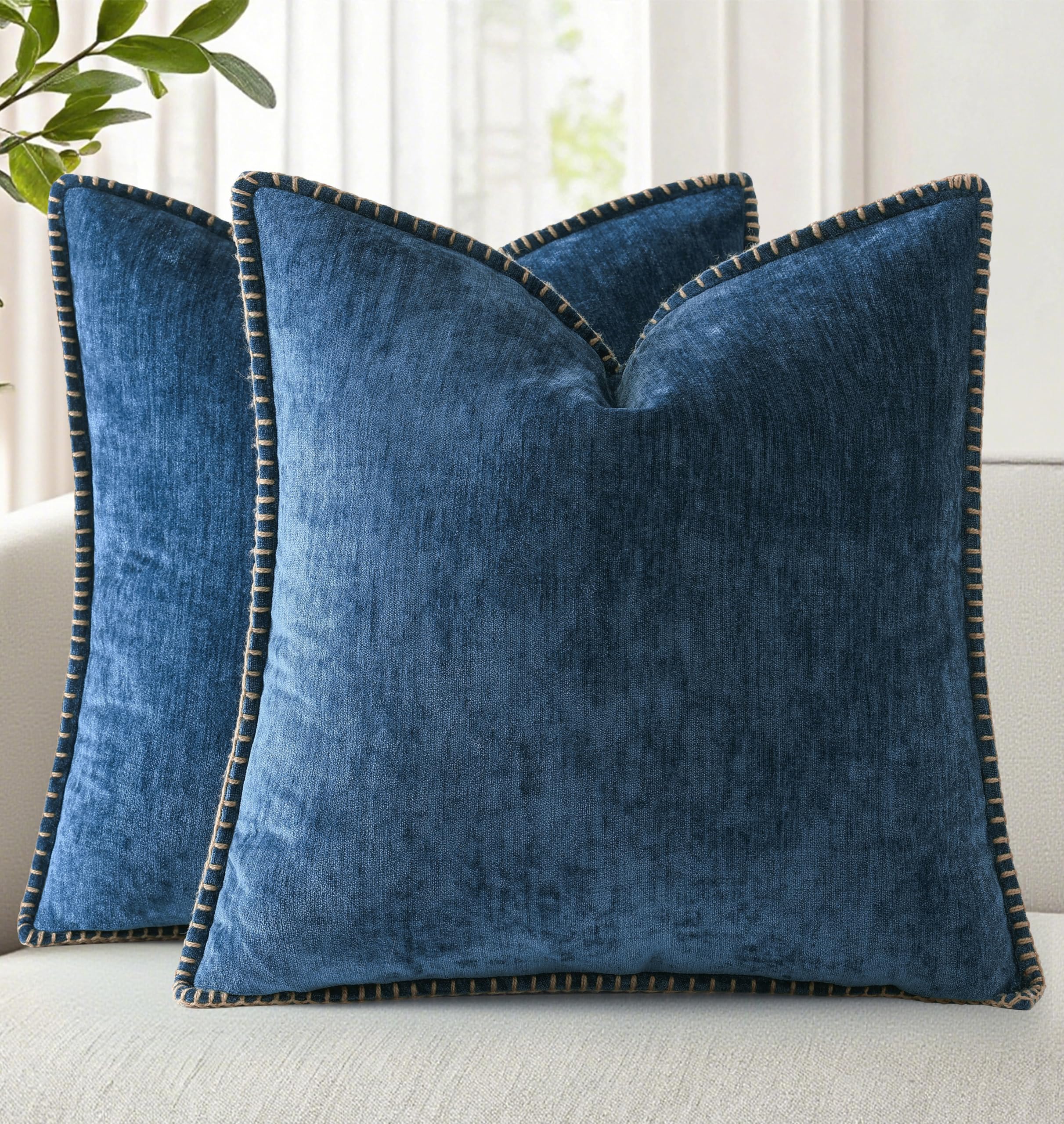 18x18 2-Pack Forest Green Chenille Pillow Covers, Stitched Edge