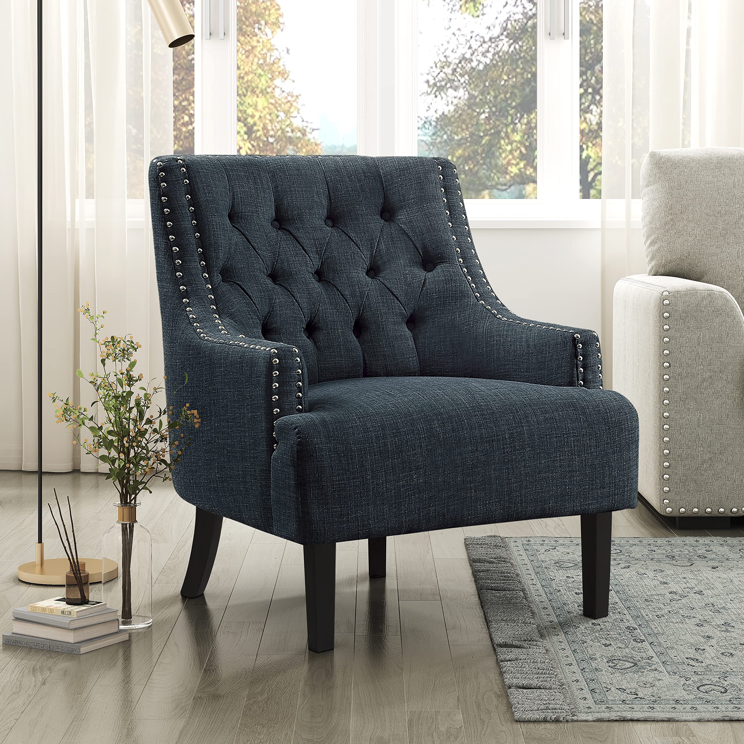 Lexicon Accent Chair Reading Chair Comfy Chair for Bedroom, Upholstered Armchair with Solid Wood Frame, Tufted Cushion Nail Head Trim, Single Sofa Chair for Living Room, Office, Taupe Chenille